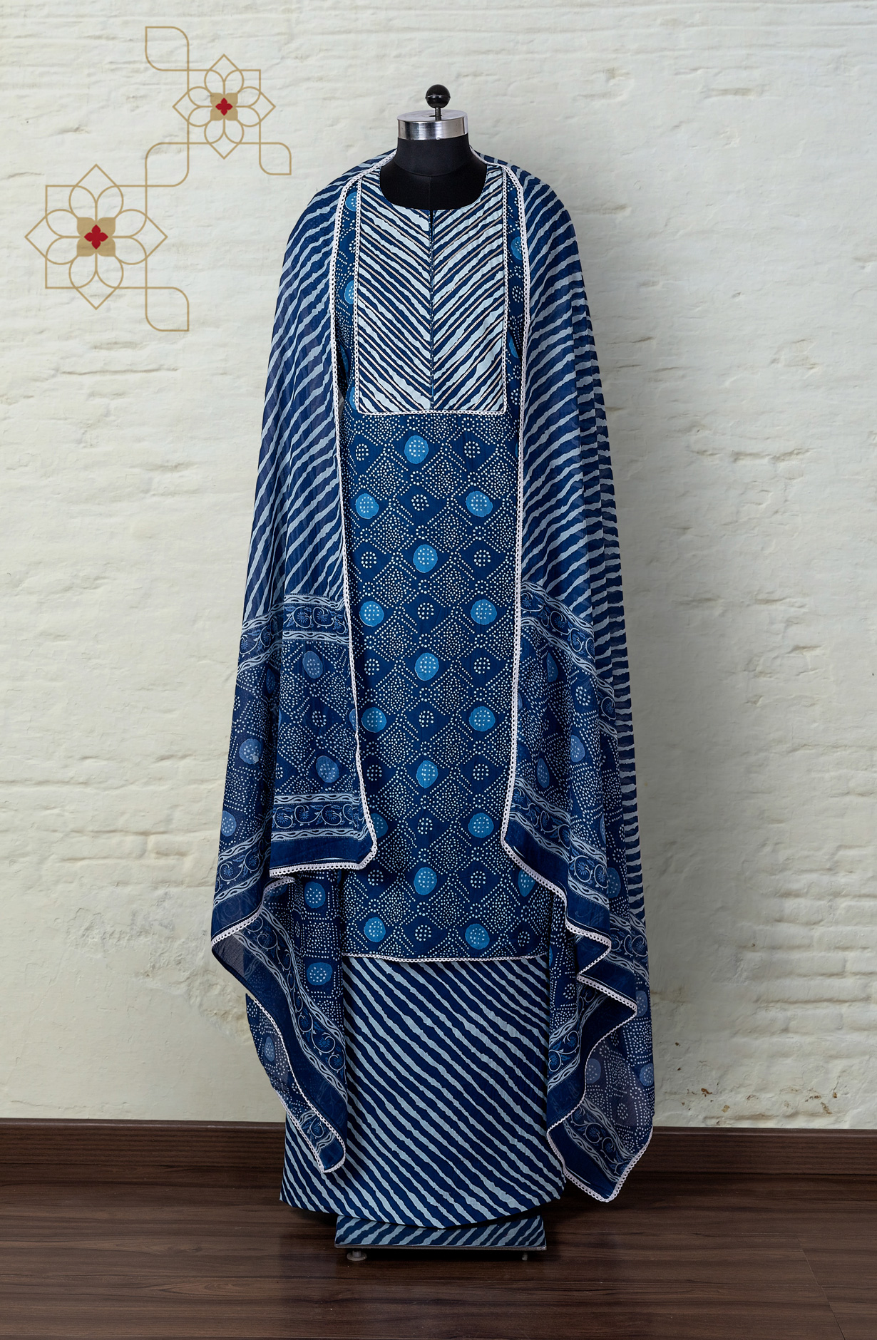 Blue Cotton Printed Salwar Kameez Dupatta - 984-FMSP59