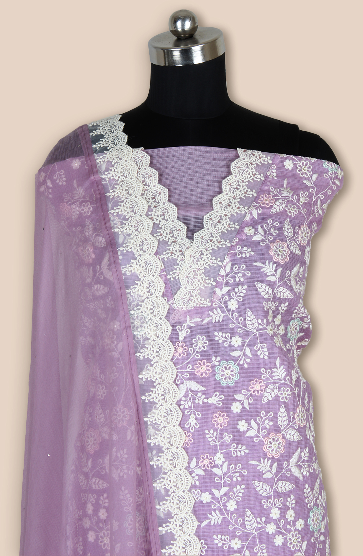 Purple Kota Beautiful Unstitched Embroidered Suit with Chiffon Dupatta - 984-FMNK-SBEF-C