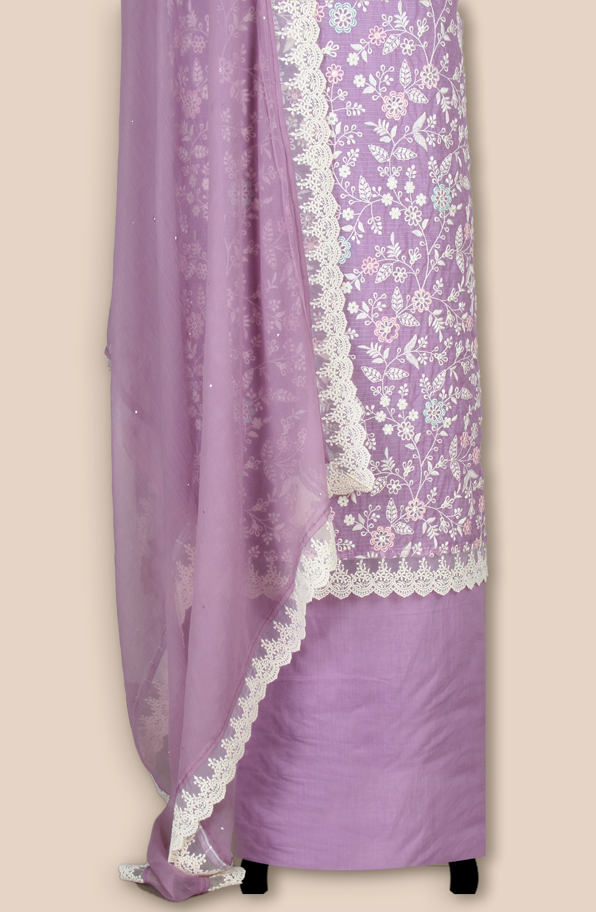 Purple Kota Beautiful Unstitched Embroidered Suit with Chiffon Dupatta - 984-FMNK-SBEF-C