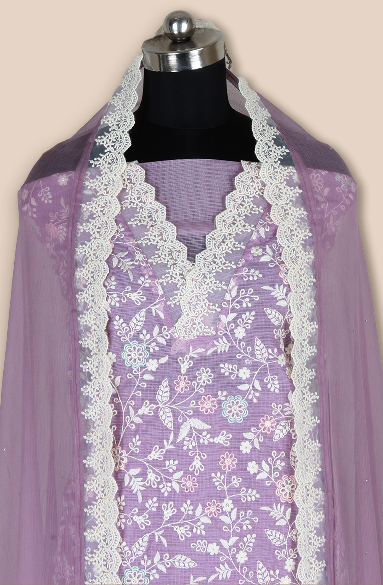 Purple Kota Beautiful Unstitched Embroidered Suit with Chiffon Dupatta - 984-FMNK-SBEF-C