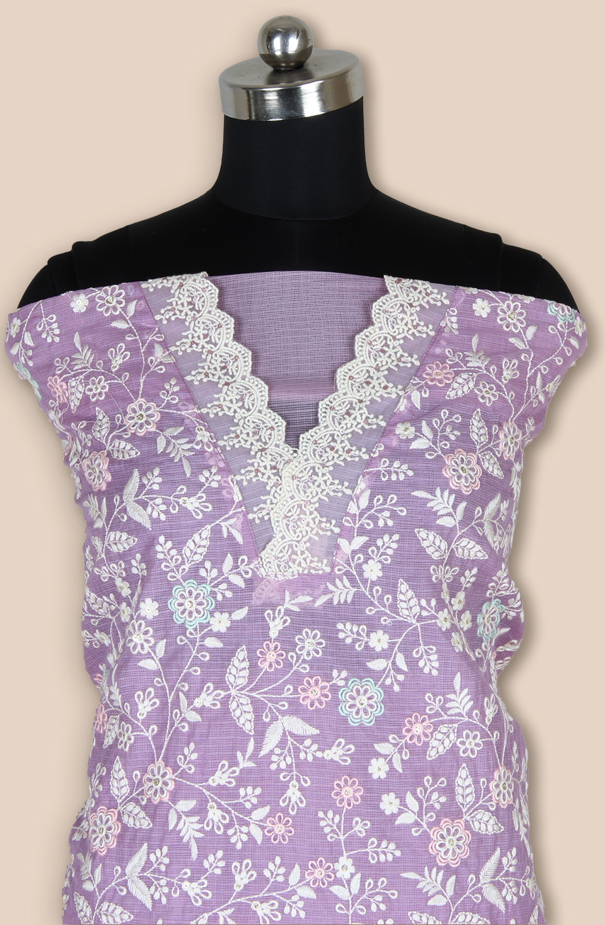 Purple Kota Beautiful Unstitched Embroidered Suit with Chiffon Dupatta - 984-FMNK-SBEF-C