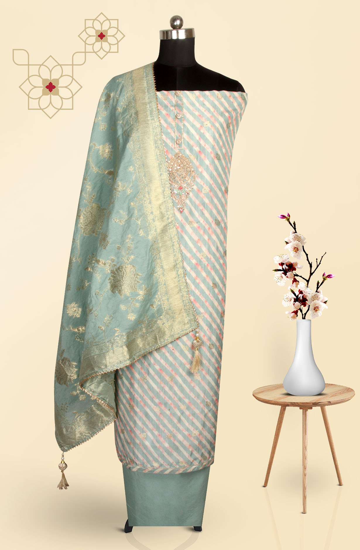 Sea Green Modal Silk Suit-set with Beautiful Dupatta - 984-MCDK