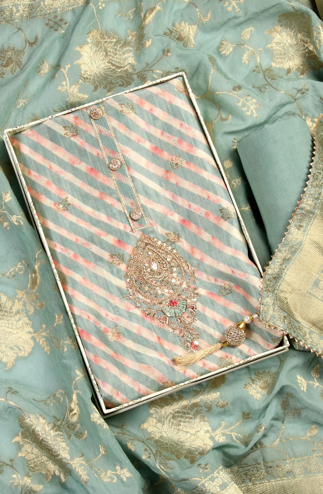 Sea Green Modal Silk Suit-set with Beautiful Dupatta - 984-MCDK