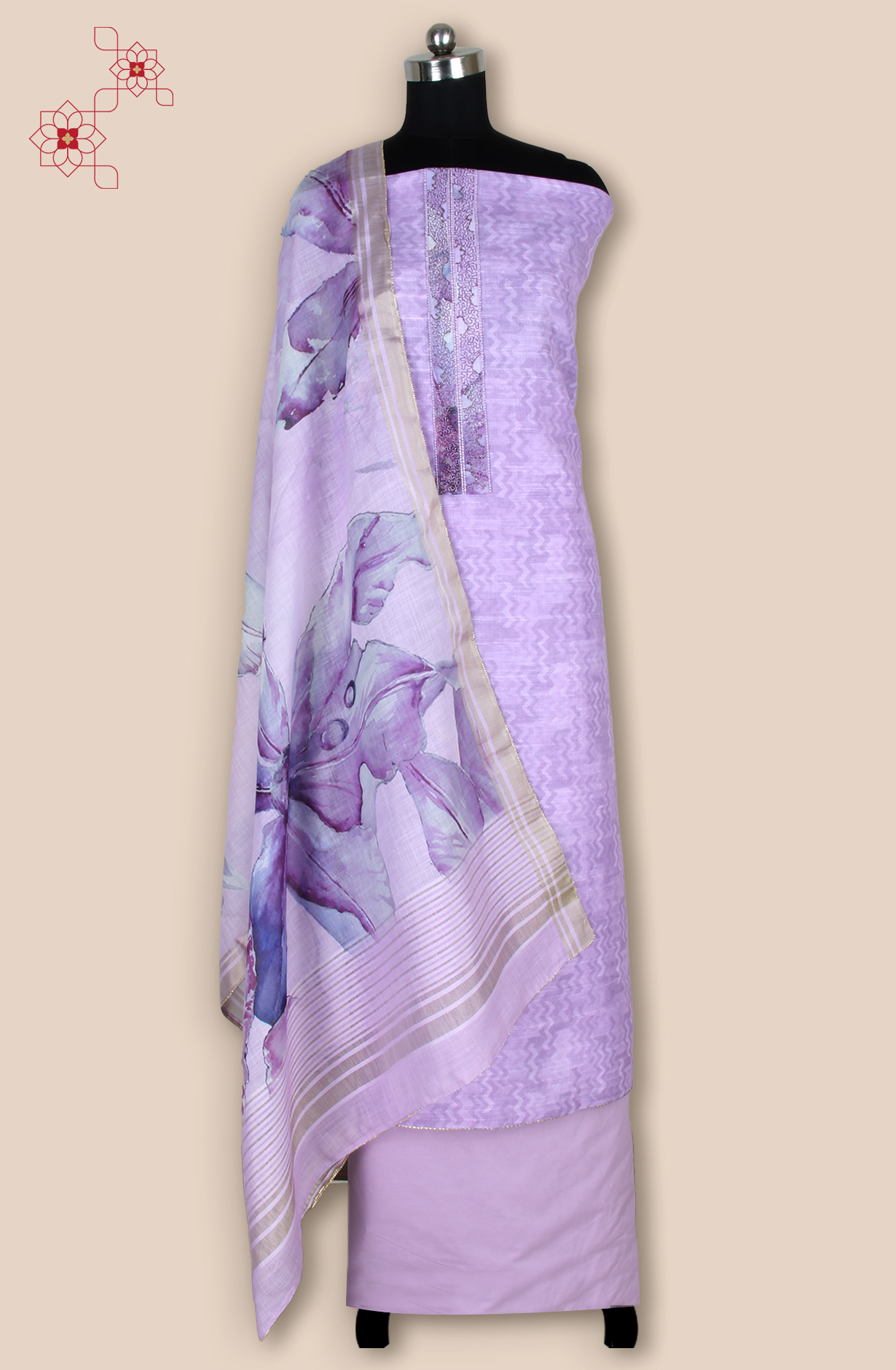 Purple Linen Digital Printed Unstitched Salwar Kameez - 984-RGIS10009B