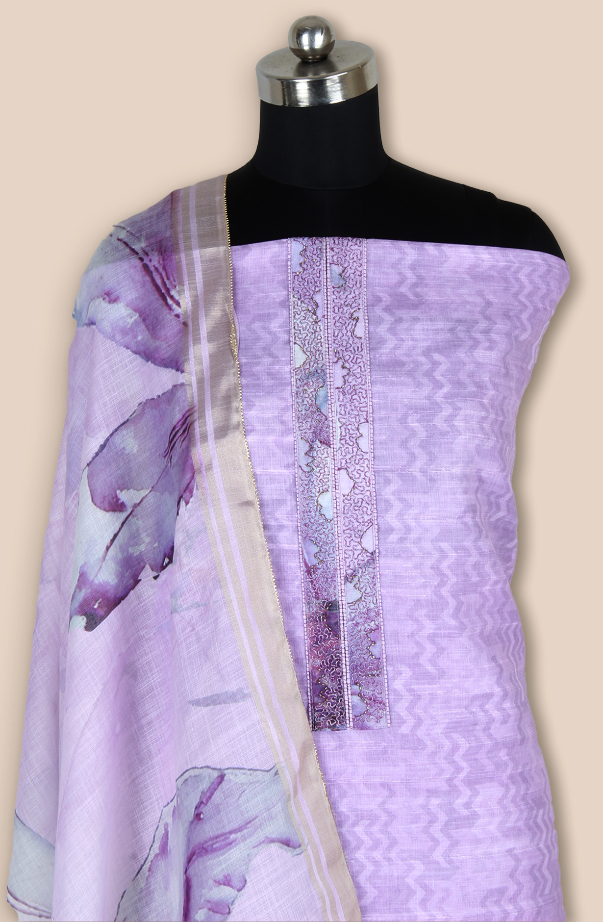 Purple Linen Digital Printed Unstitched Salwar Kameez - 984-RGIS10009B