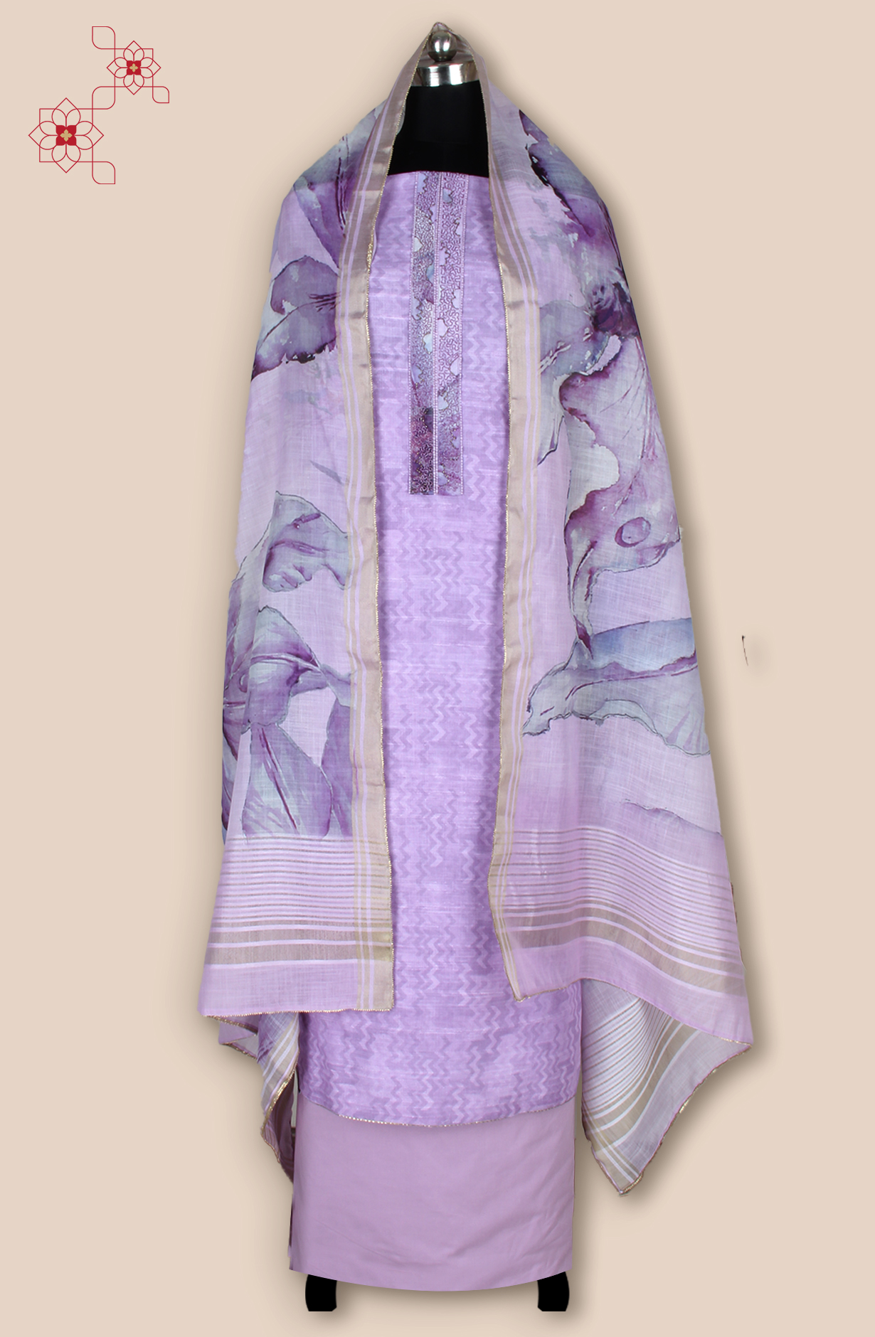 Purple Linen Digital Printed Unstitched Salwar Kameez - 984-RGIS10009B