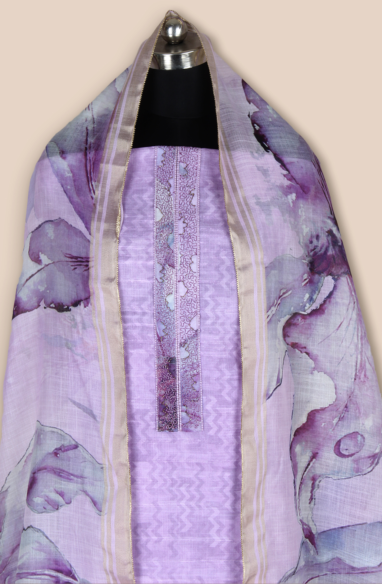 Purple Linen Digital Printed Unstitched Salwar Kameez - 984-RGIS10009B