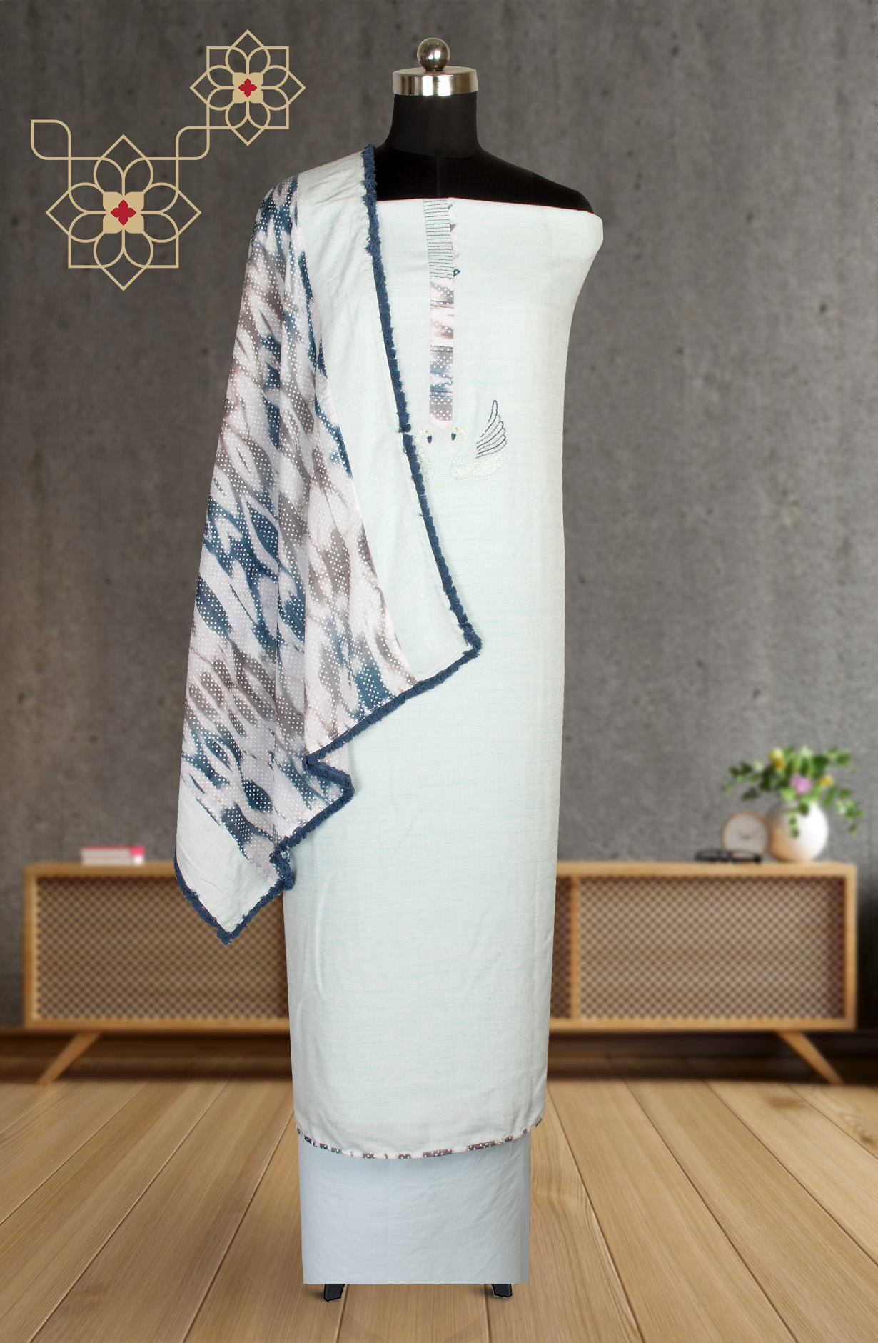 Sky Blue Cotton Salwar Kameez with Beautiful Dupatta - 984-RGIS10061A