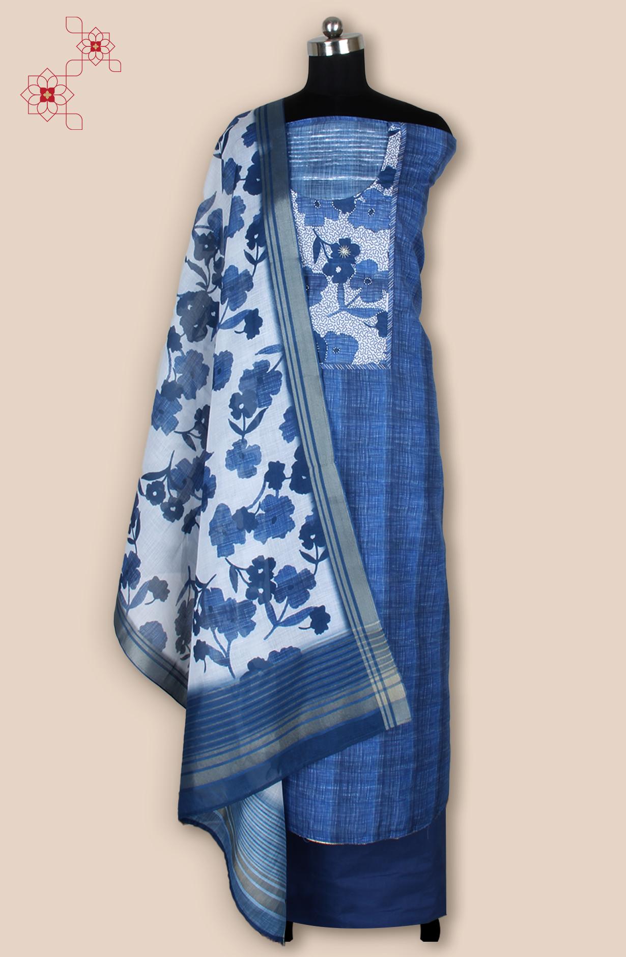 Blue Linen Digital Printed Unstitched Salwar Suit - 984-RGIS10095