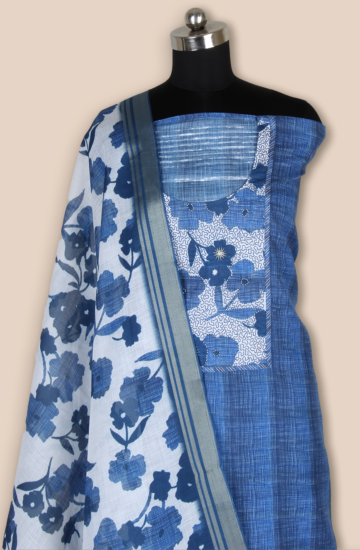 Blue Linen Digital Printed Unstitched Salwar Suit - 984-RGIS10095