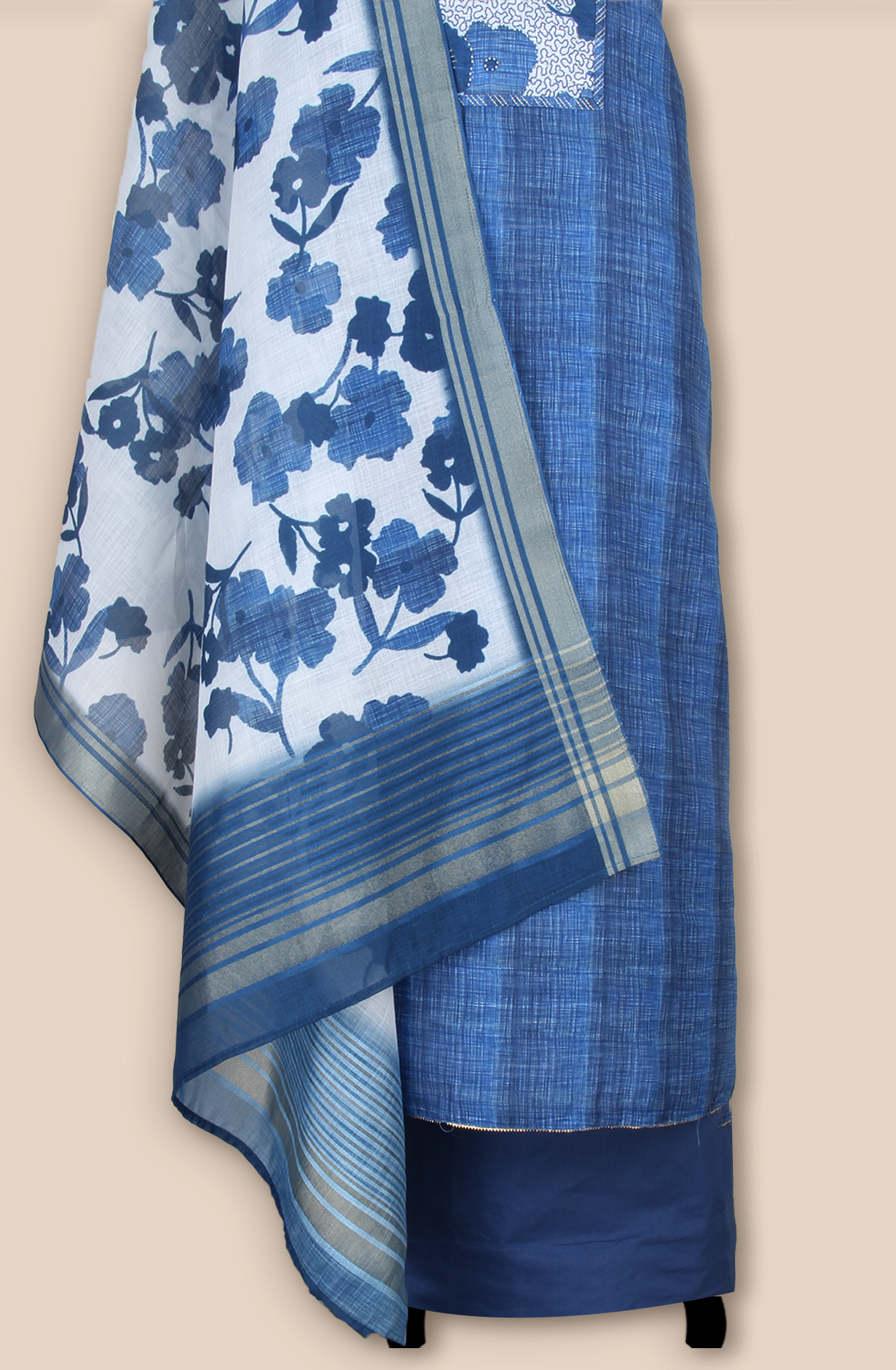 Blue Linen Digital Printed Unstitched Salwar Suit - 984-RGIS10095