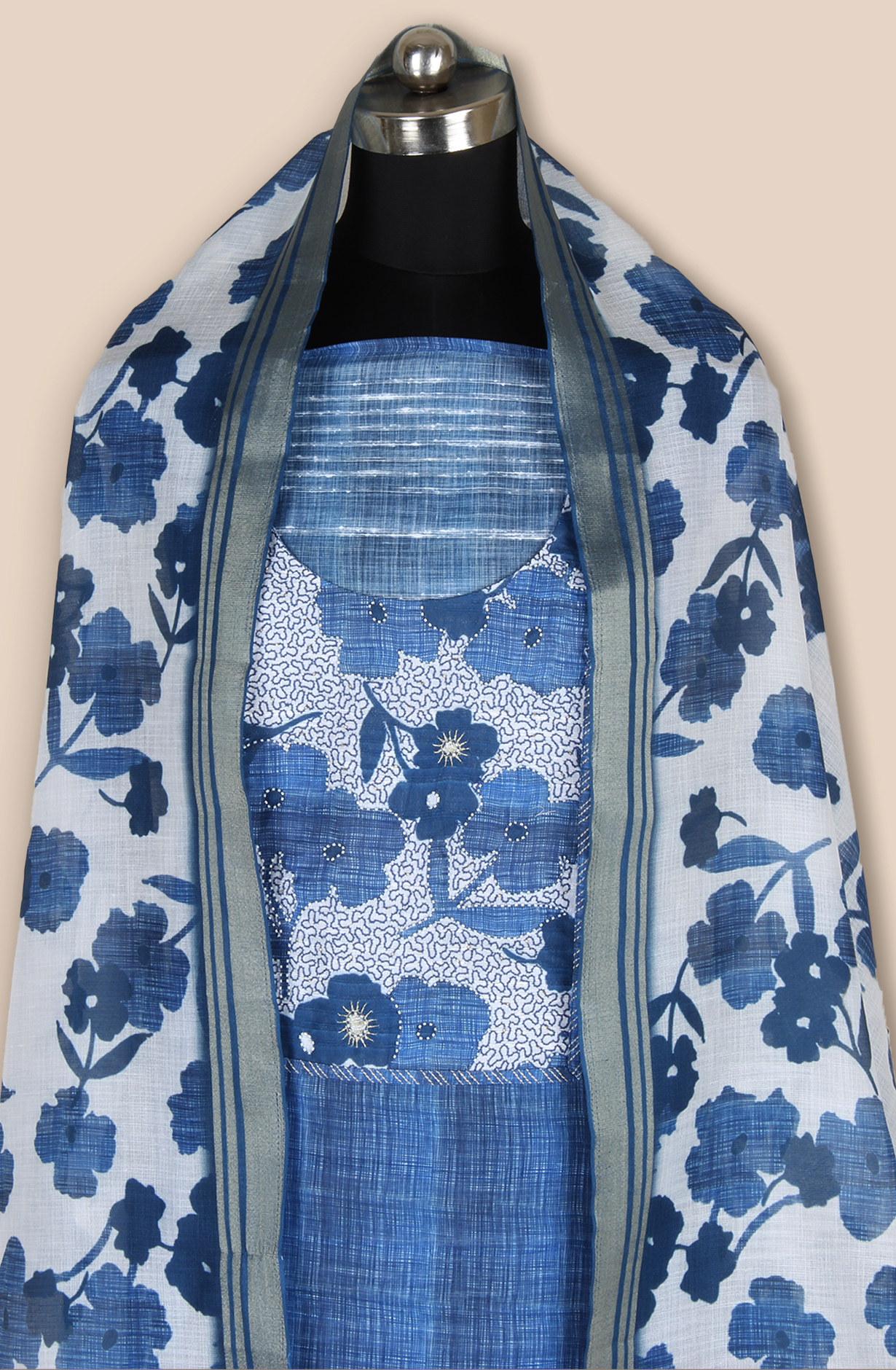 Blue Linen Digital Printed Unstitched Salwar Suit - 984-RGIS10095