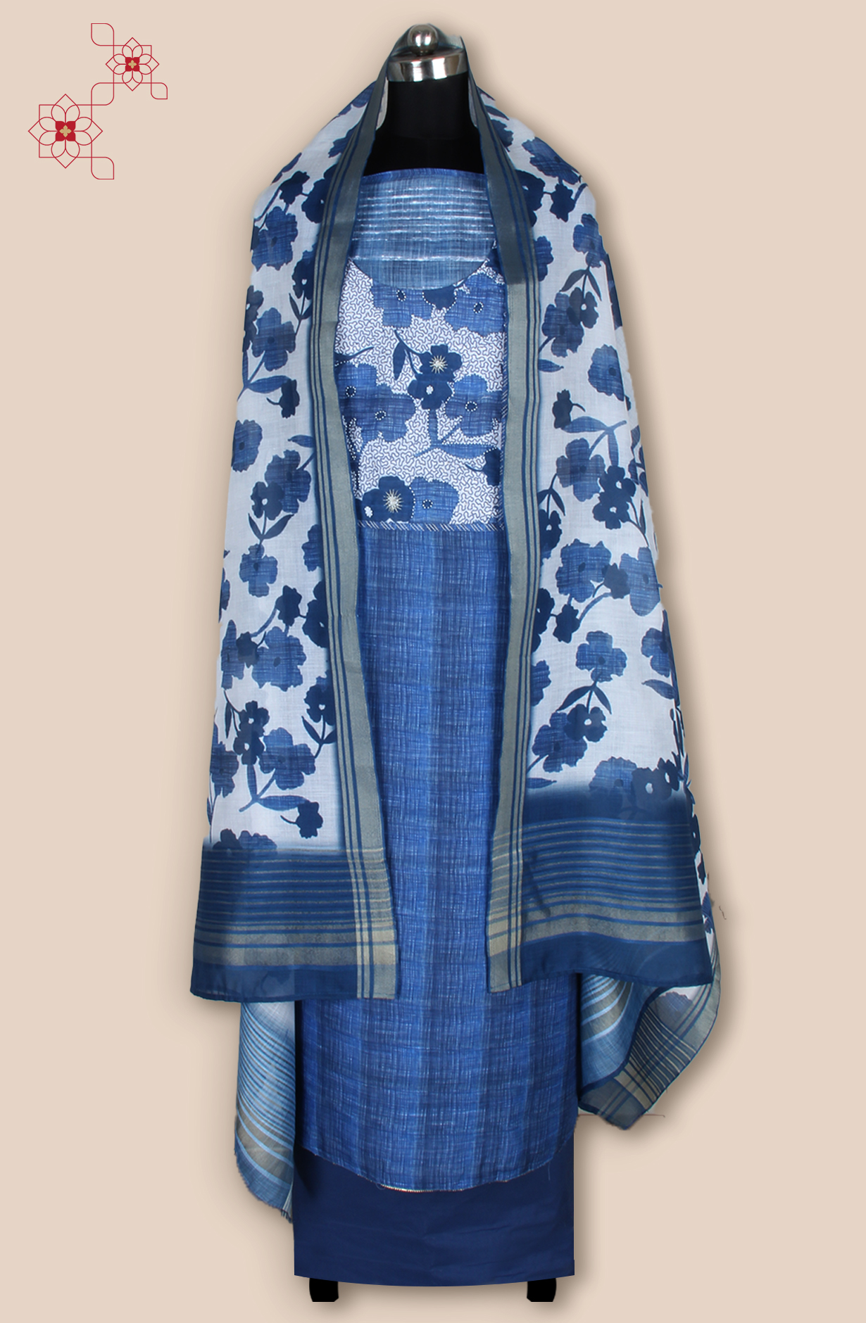 Blue Linen Digital Printed Unstitched Salwar Suit - 984-RGIS10095