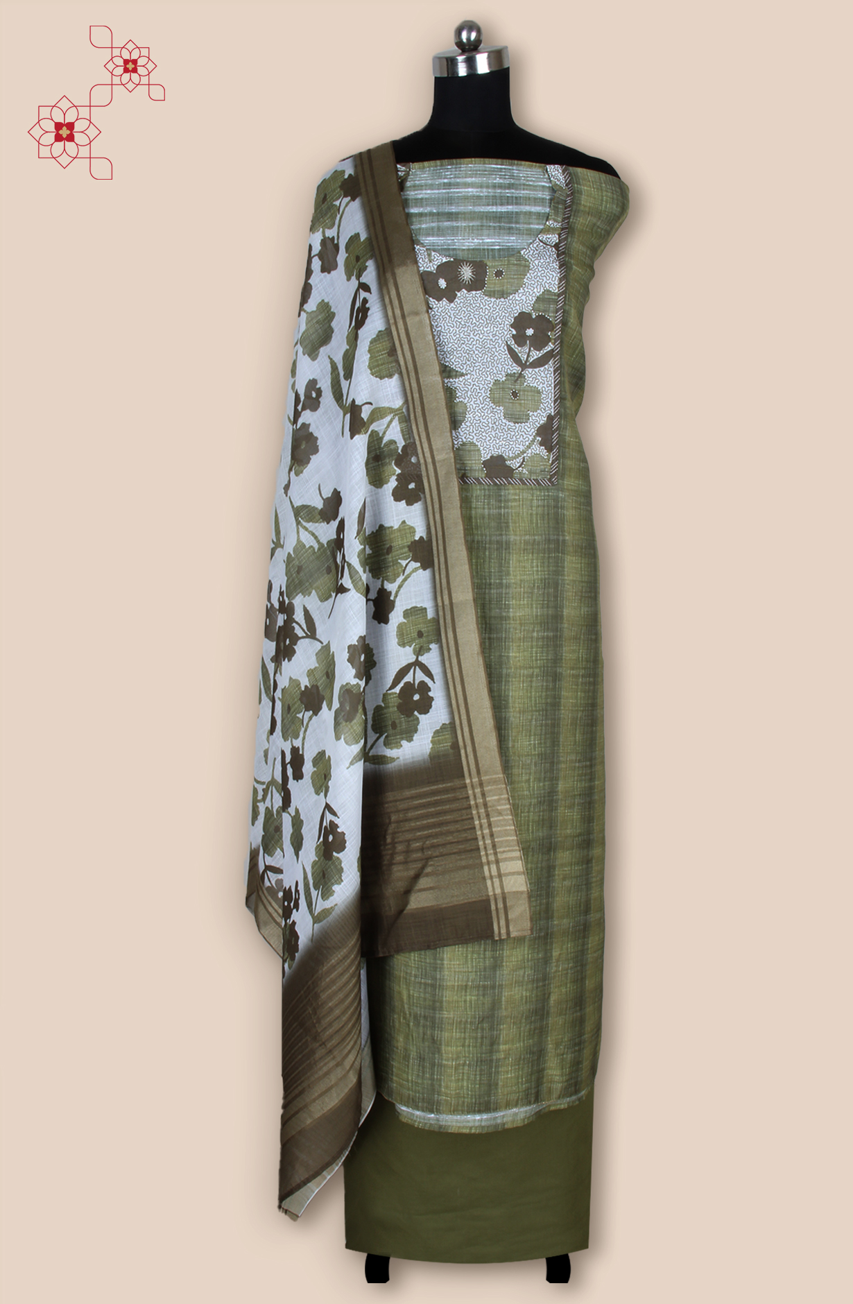 Mehndi Green Linen Digital Printed Unstitched Salwar Suit - 984-RGIS10095A