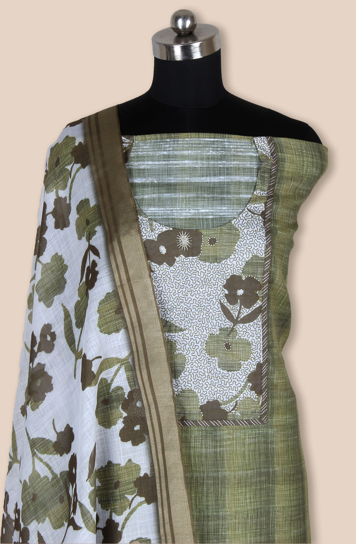 Mehndi Green Linen Digital Printed Unstitched Salwar Suit - 984-RGIS10095A