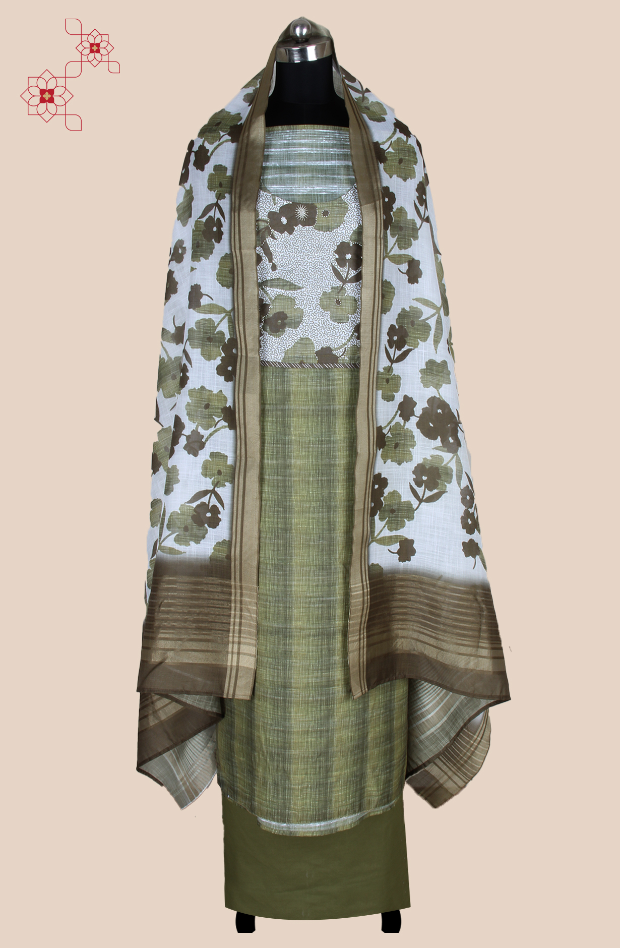 Mehndi Green Linen Digital Printed Unstitched Salwar Suit - 984-RGIS10095A
