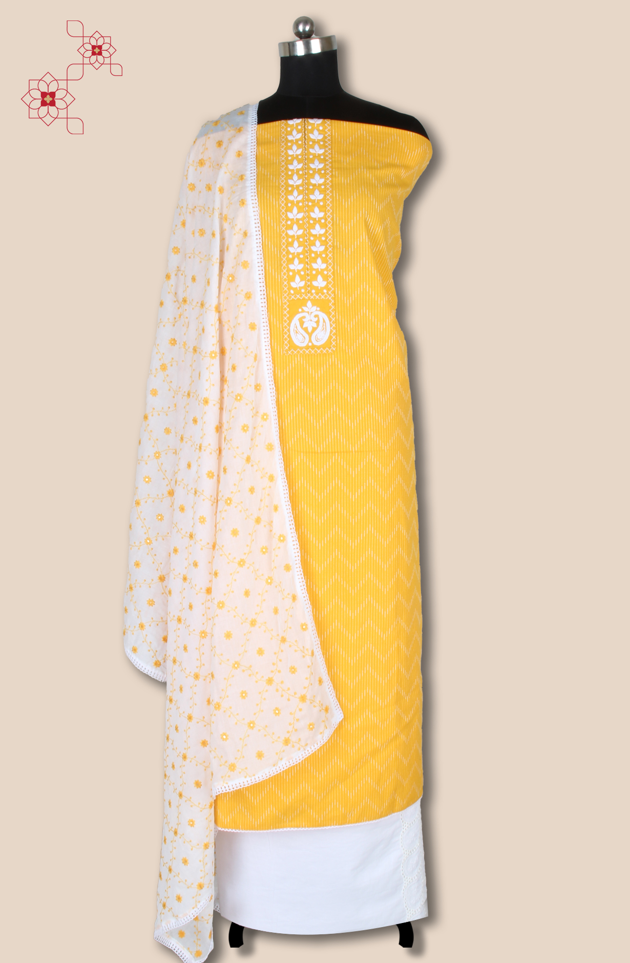 Yellow Cotton Unstitched Embroidered Salwar Suit with Trendy Dupatta - 984-RGMU18YEL