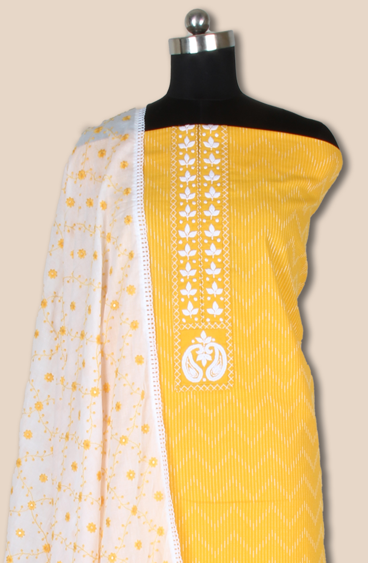 Yellow Cotton Unstitched Embroidered Salwar Suit with Trendy Dupatta - 984-RGMU18YEL