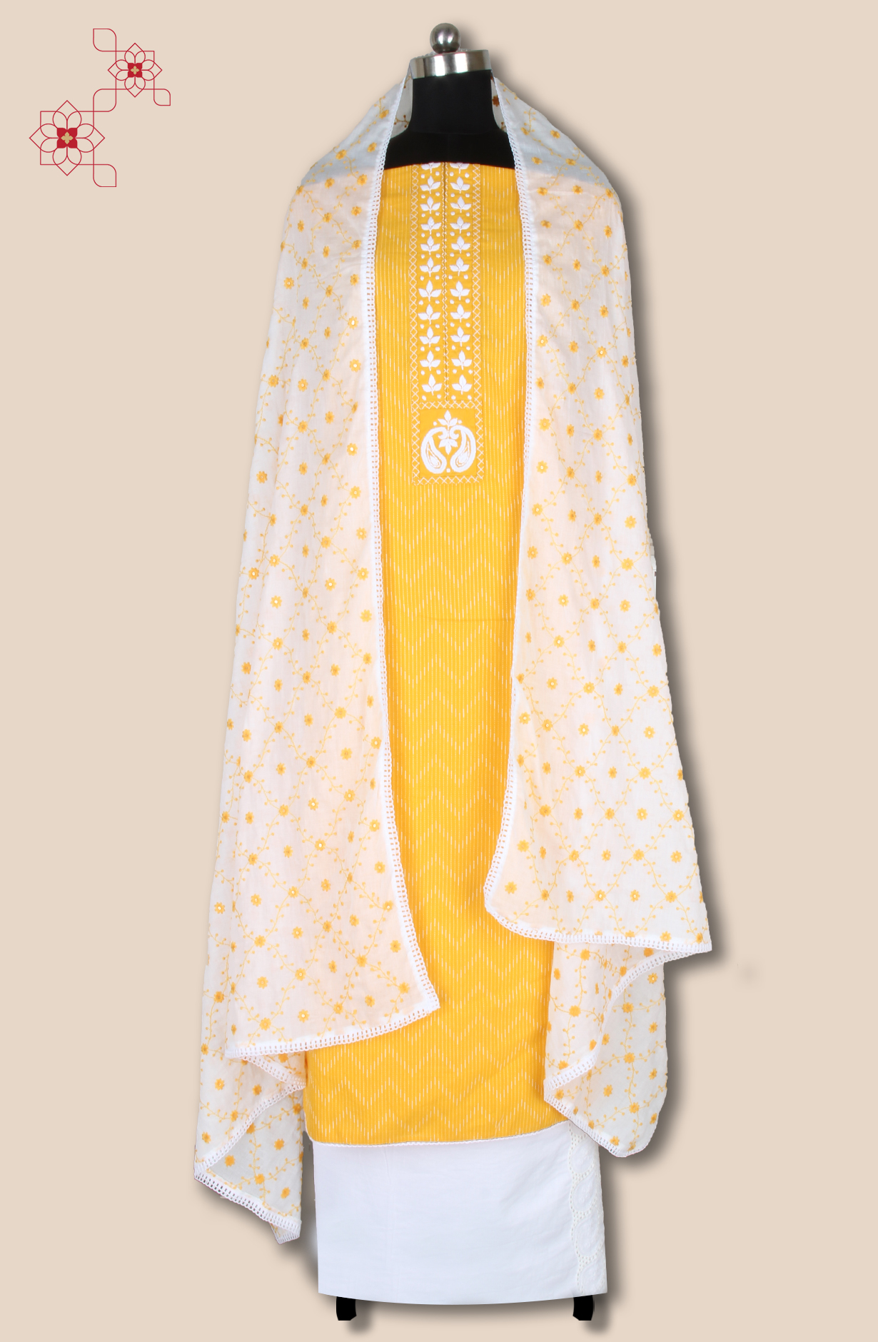 Yellow Cotton Unstitched Embroidered Salwar Suit with Trendy Dupatta - 984-RGMU18YEL