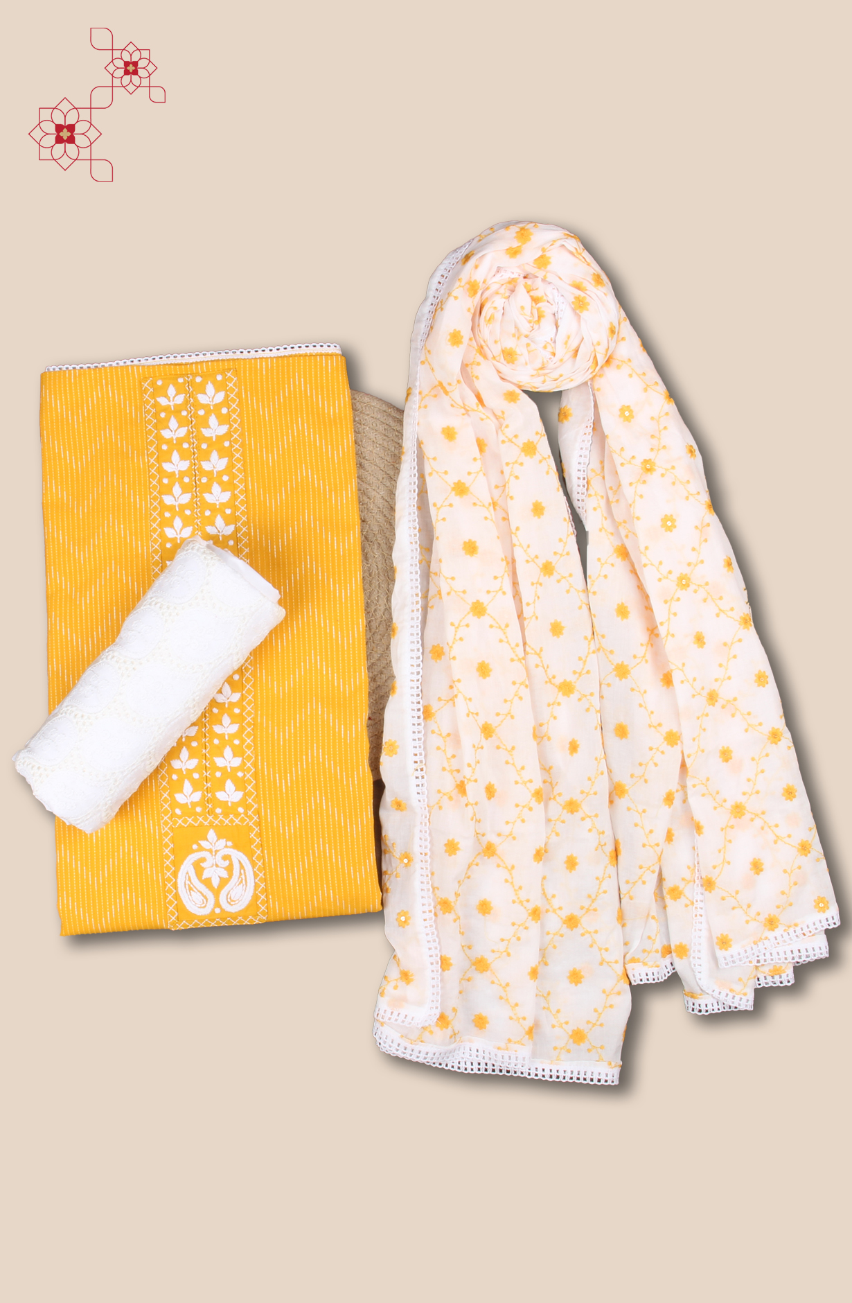 Yellow Cotton Unstitched Embroidered Salwar Suit with Trendy Dupatta - 984-RGMU18YEL