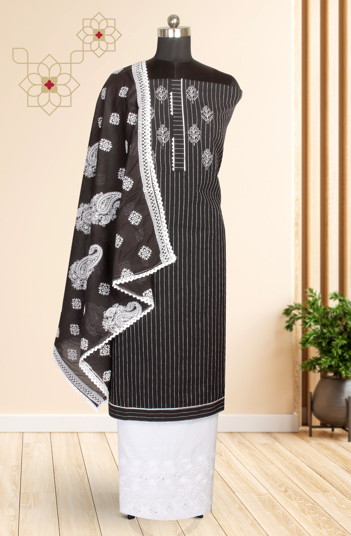 Black Cotton Salwar Kameez with Beautiful Dupatta - 984-RGVJ5031-1