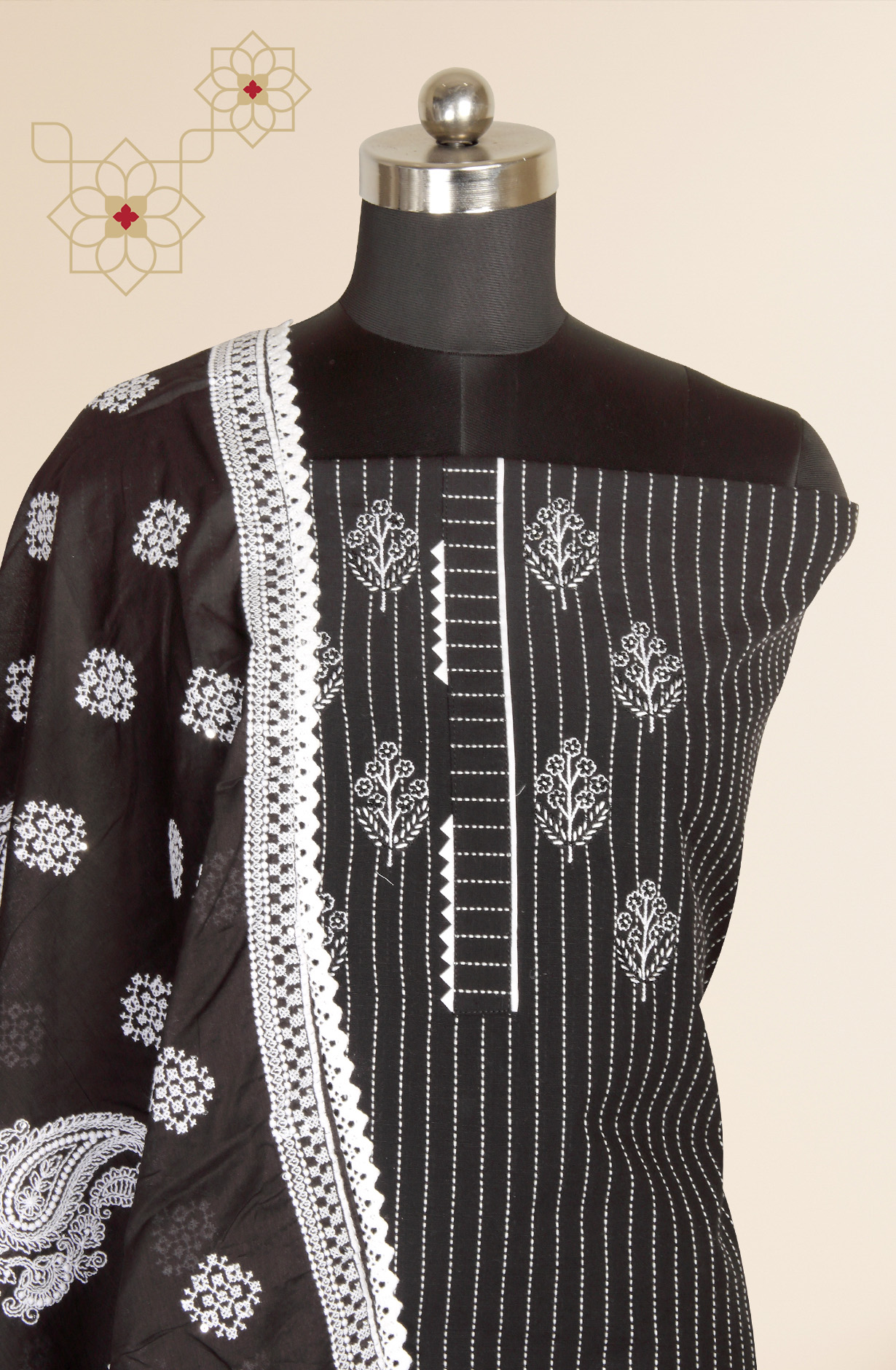 Black Cotton Salwar Kameez with Beautiful Dupatta - 984-RGVJ5031-1