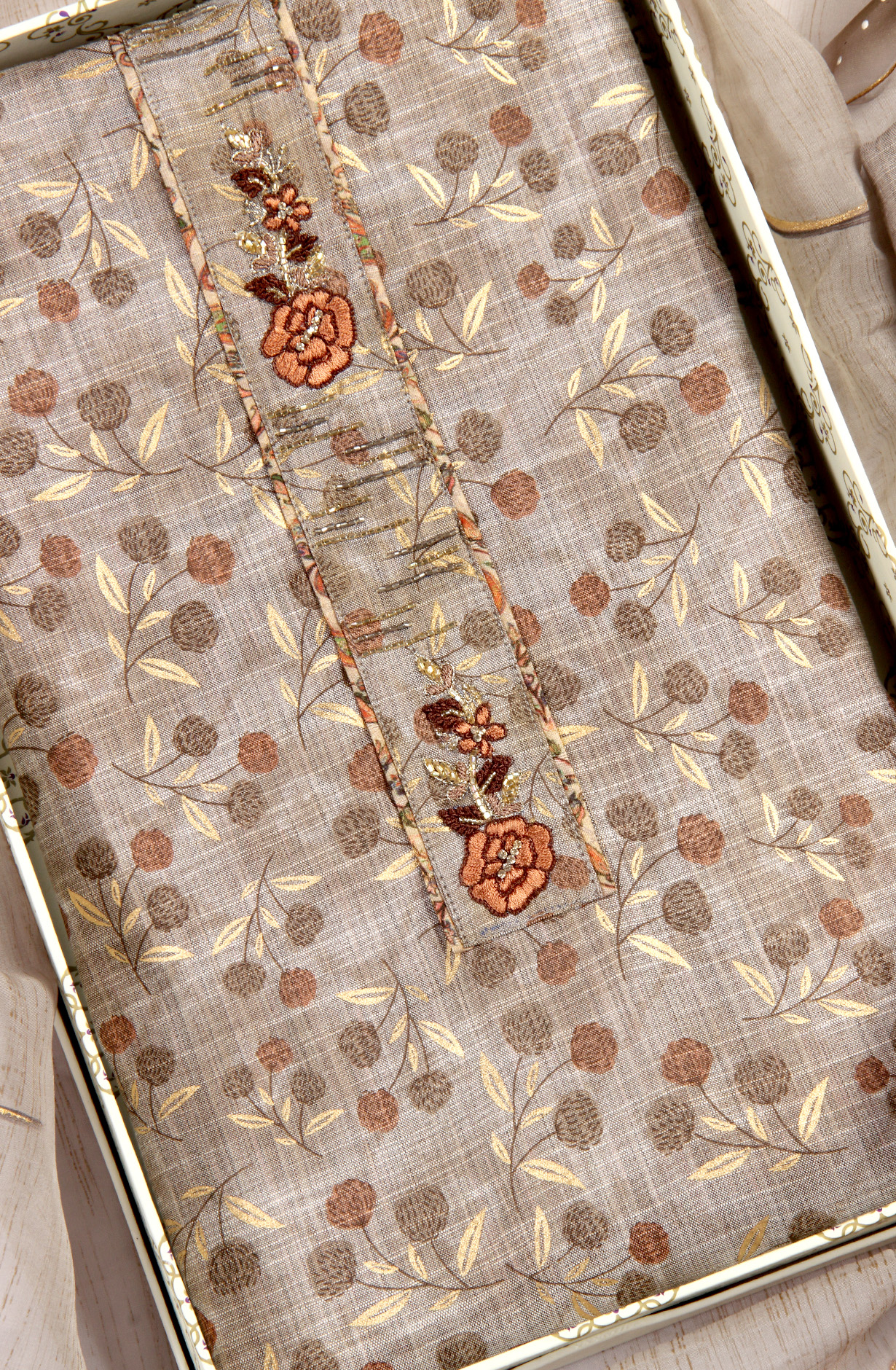 Grey Modal Suit-set with Beautiful Organza Dupatta - 984-RGVJ5067