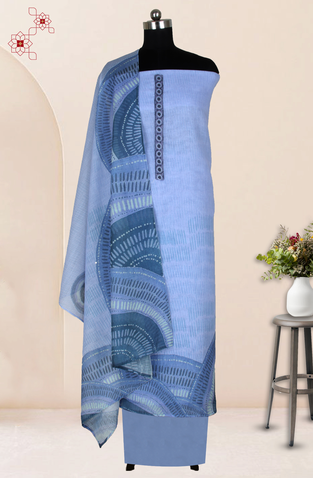 Pastel Blue Linen Salwar Suit with Trendy Dupatta - 986-KFS212