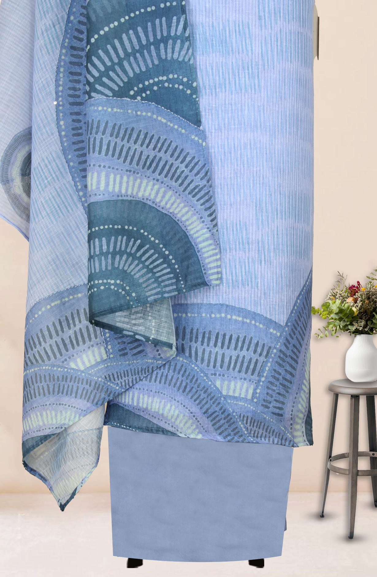 Pastel Blue Linen Salwar Suit with Trendy Dupatta - 986-KFS212