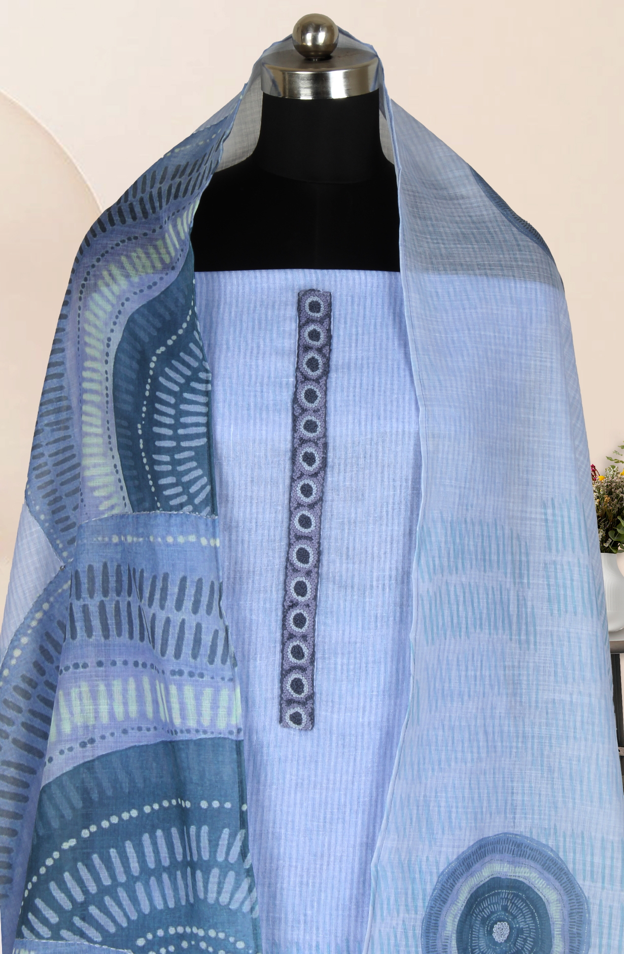 Pastel Blue Linen Salwar Suit with Trendy Dupatta - 986-KFS212