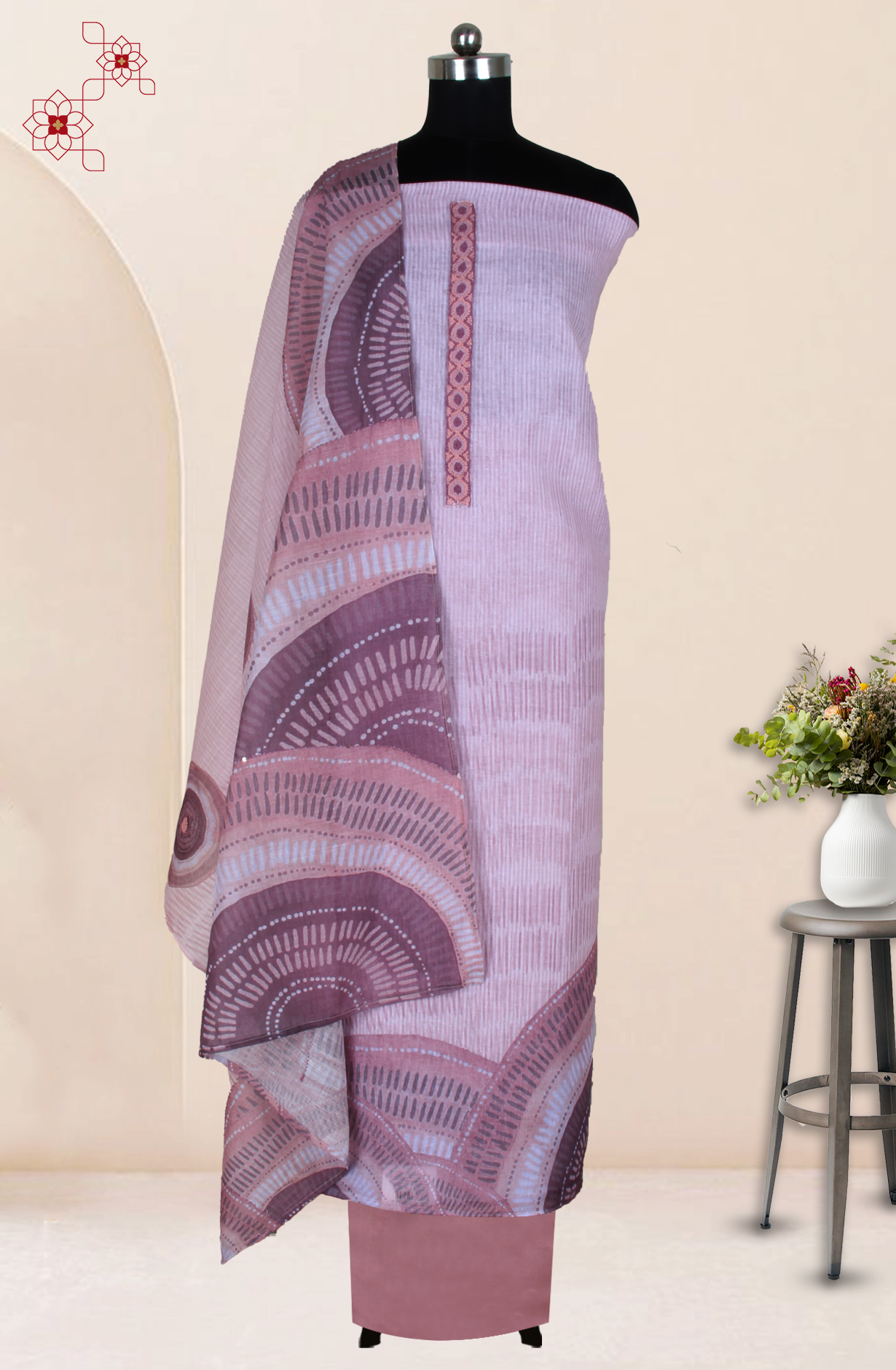 Pink Linen Salwar Suit with Trendy Dupatta - 986-KFS212A