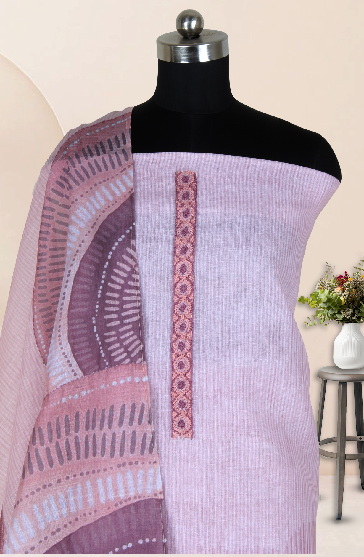 Pink Linen Salwar Suit with Trendy Dupatta - 986-KFS212A