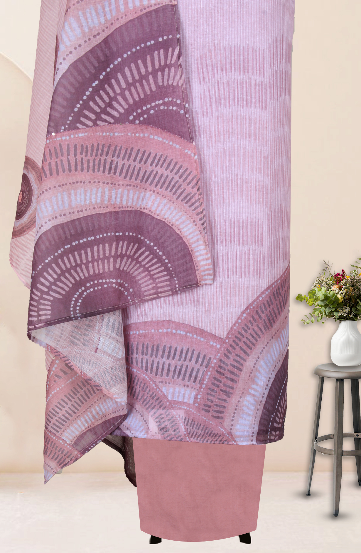 Pink Linen Salwar Suit with Trendy Dupatta - 986-KFS212A