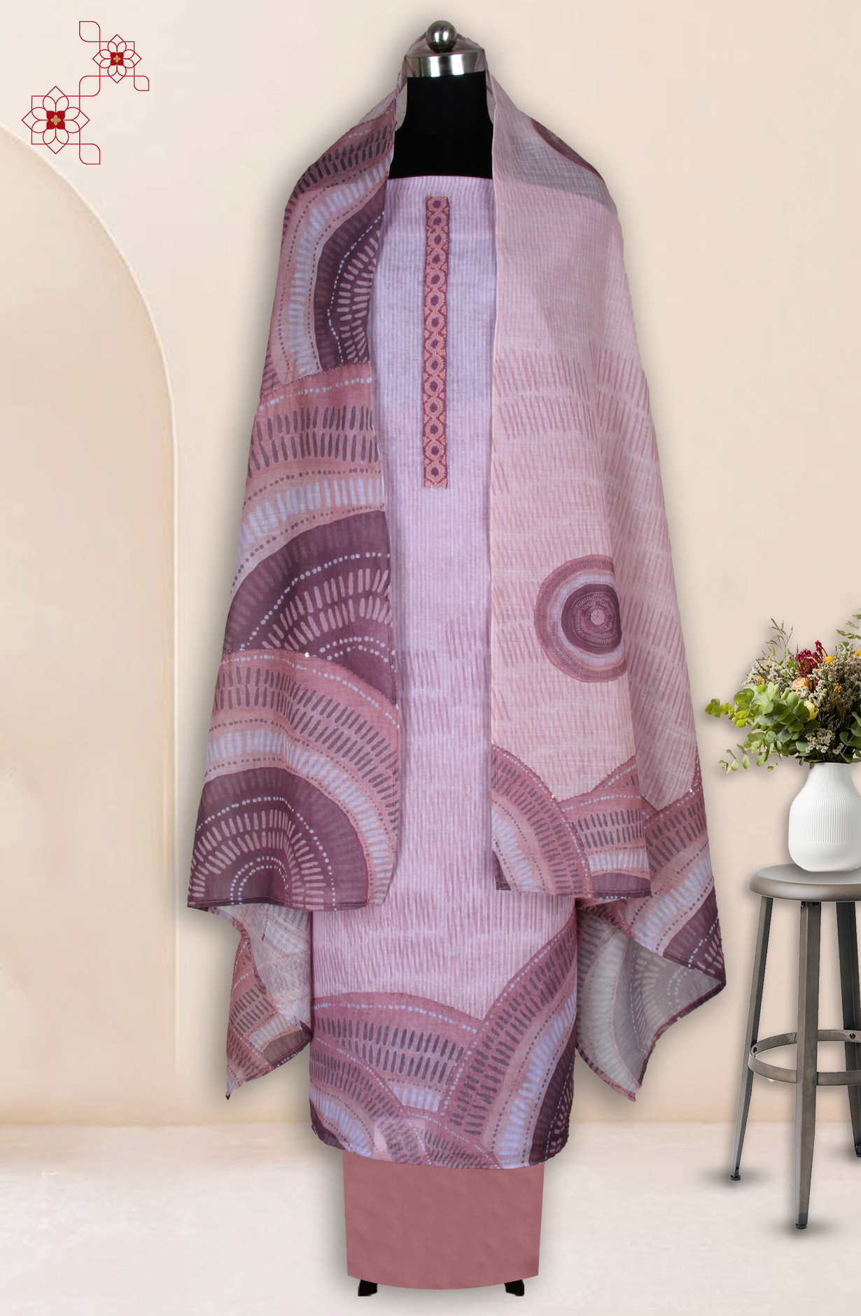 Pink Linen Salwar Suit with Trendy Dupatta - 986-KFS212A
