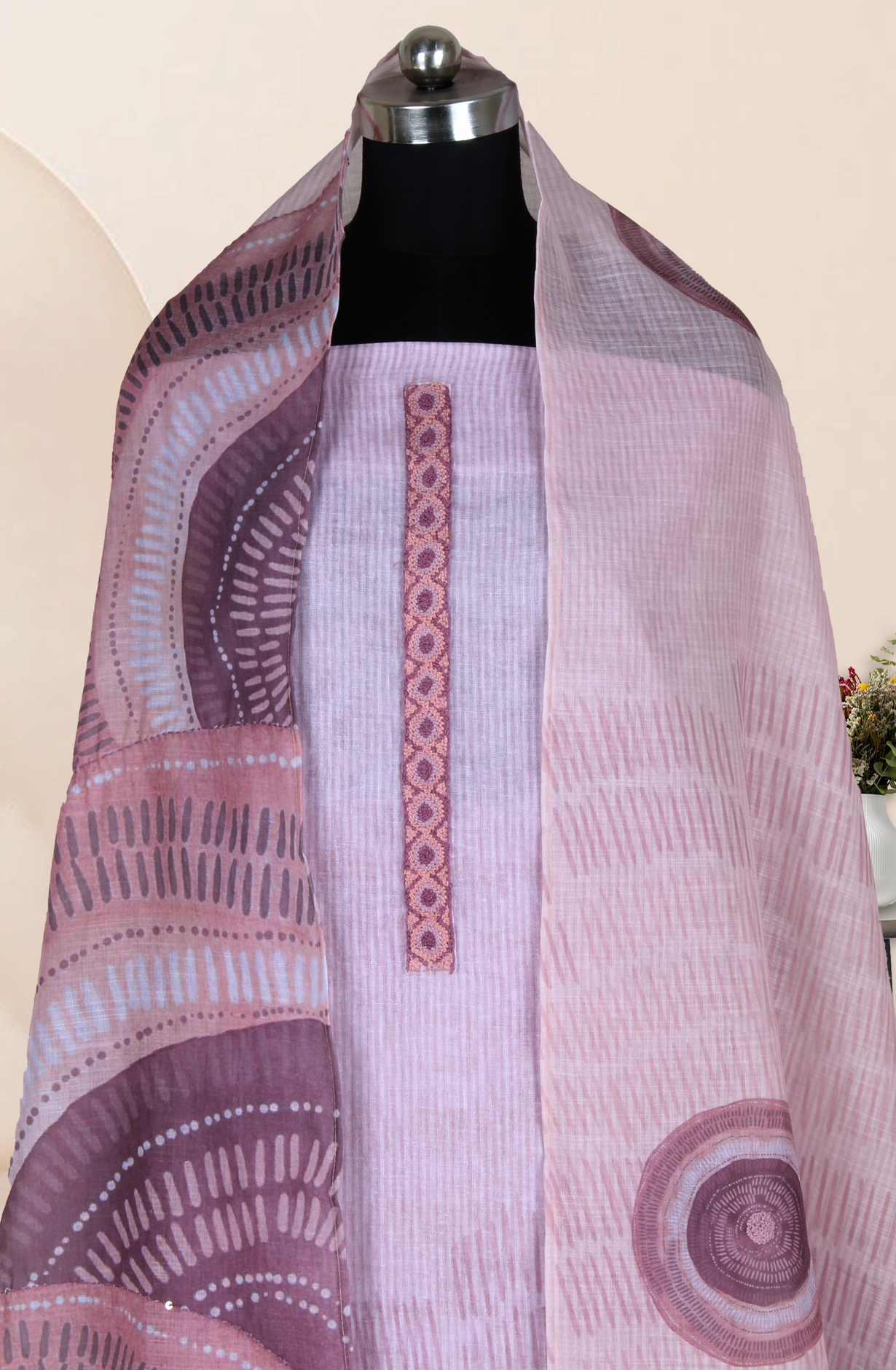 Pink Linen Salwar Suit with Trendy Dupatta - 986-KFS212A