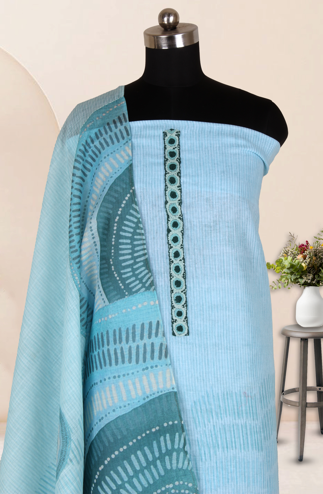 Sea Green Linen Salwar Suit with Trendy Dupatta - 986-KFS212B