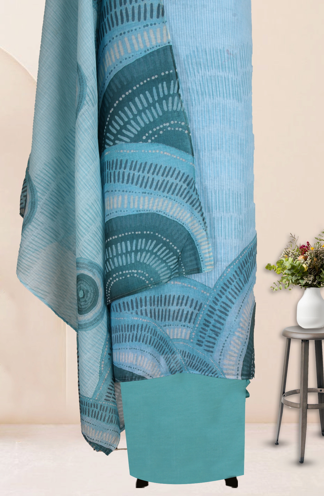 Sea Green Linen Salwar Suit with Trendy Dupatta - 986-KFS212B