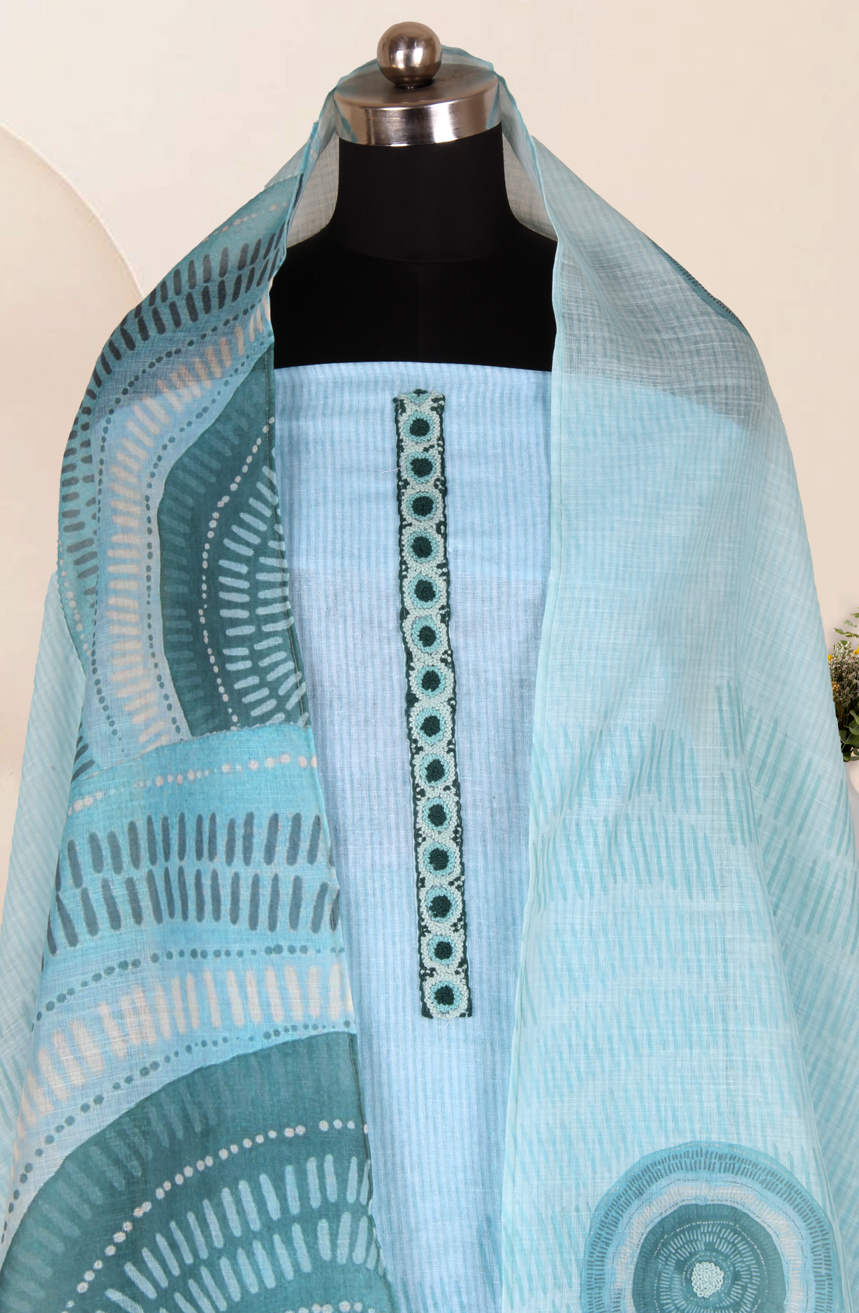 Sea Green Linen Salwar Suit with Trendy Dupatta - 986-KFS212B