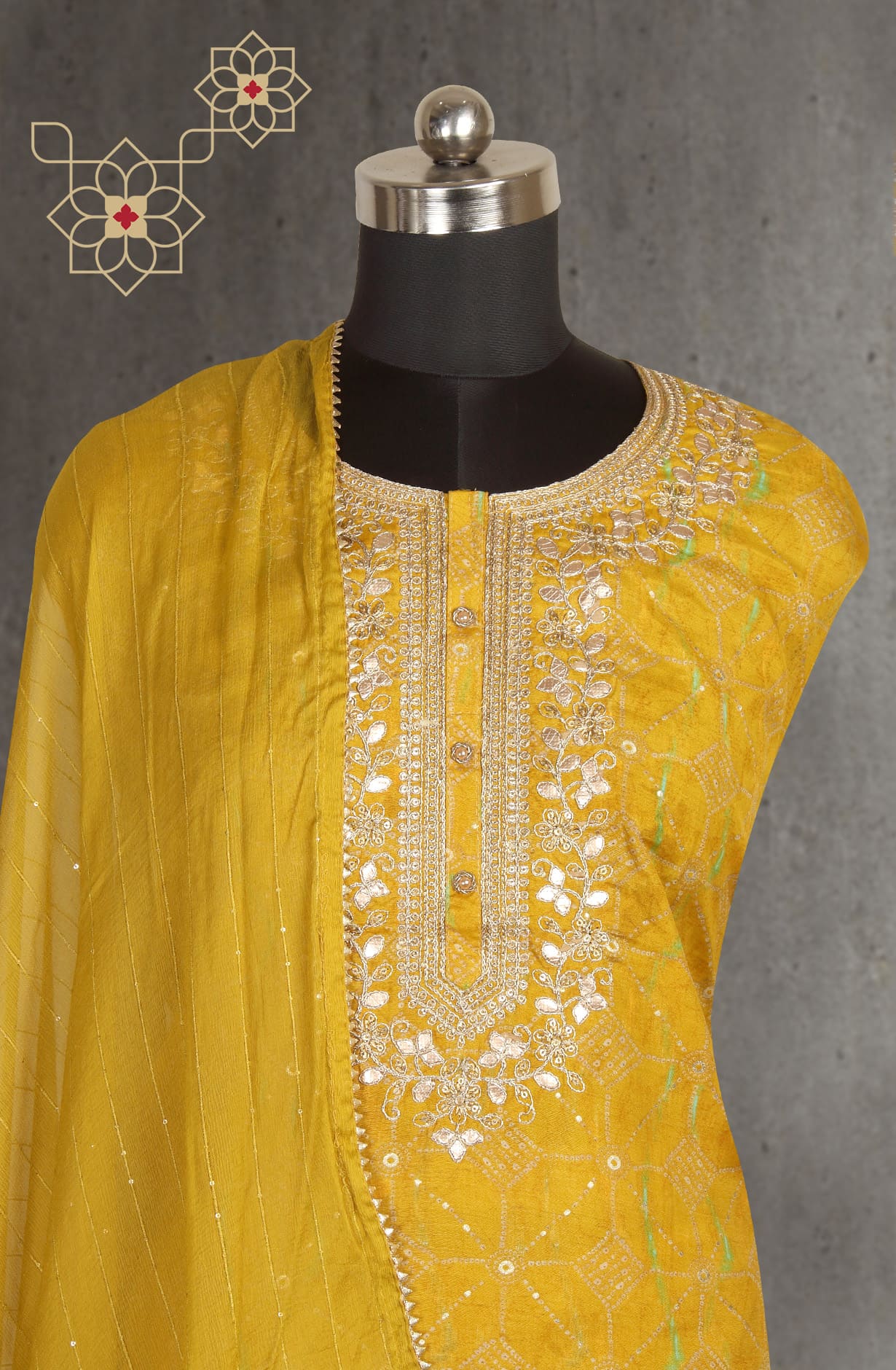 Mustard Modal Unstitched Suit-set with Chiffon Dupatta - 993-14932