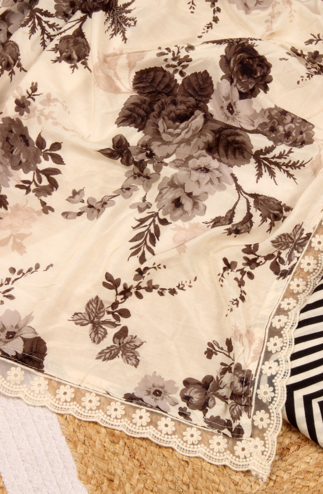 Cream and Black Muslin Salwar Suit with Trendy Dupatta - 993-15856