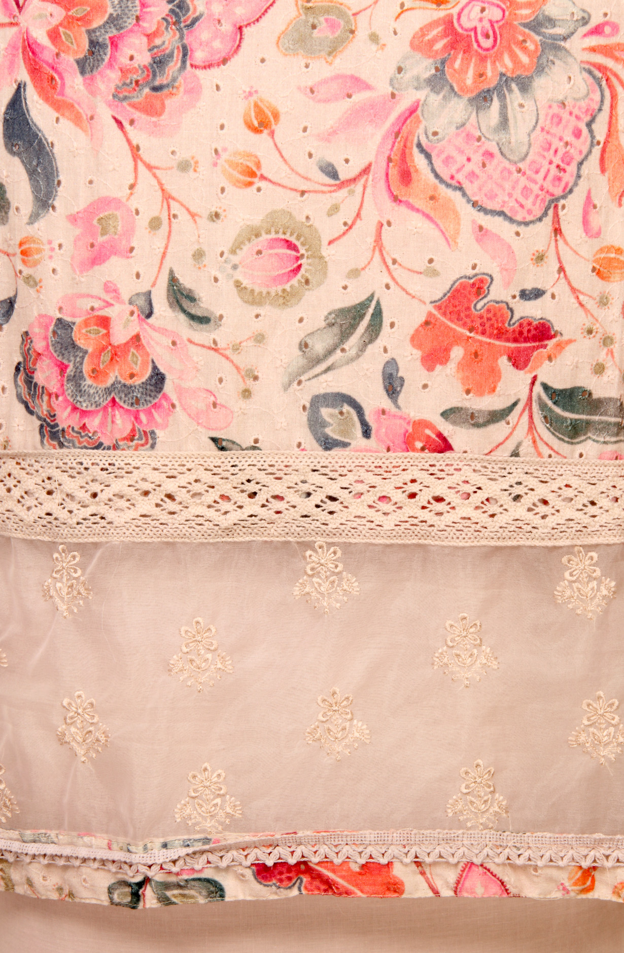 Multi-coloured Cotton Beautiful Lacework Salwar Suit with Chiffon Dupatta - 993-15863