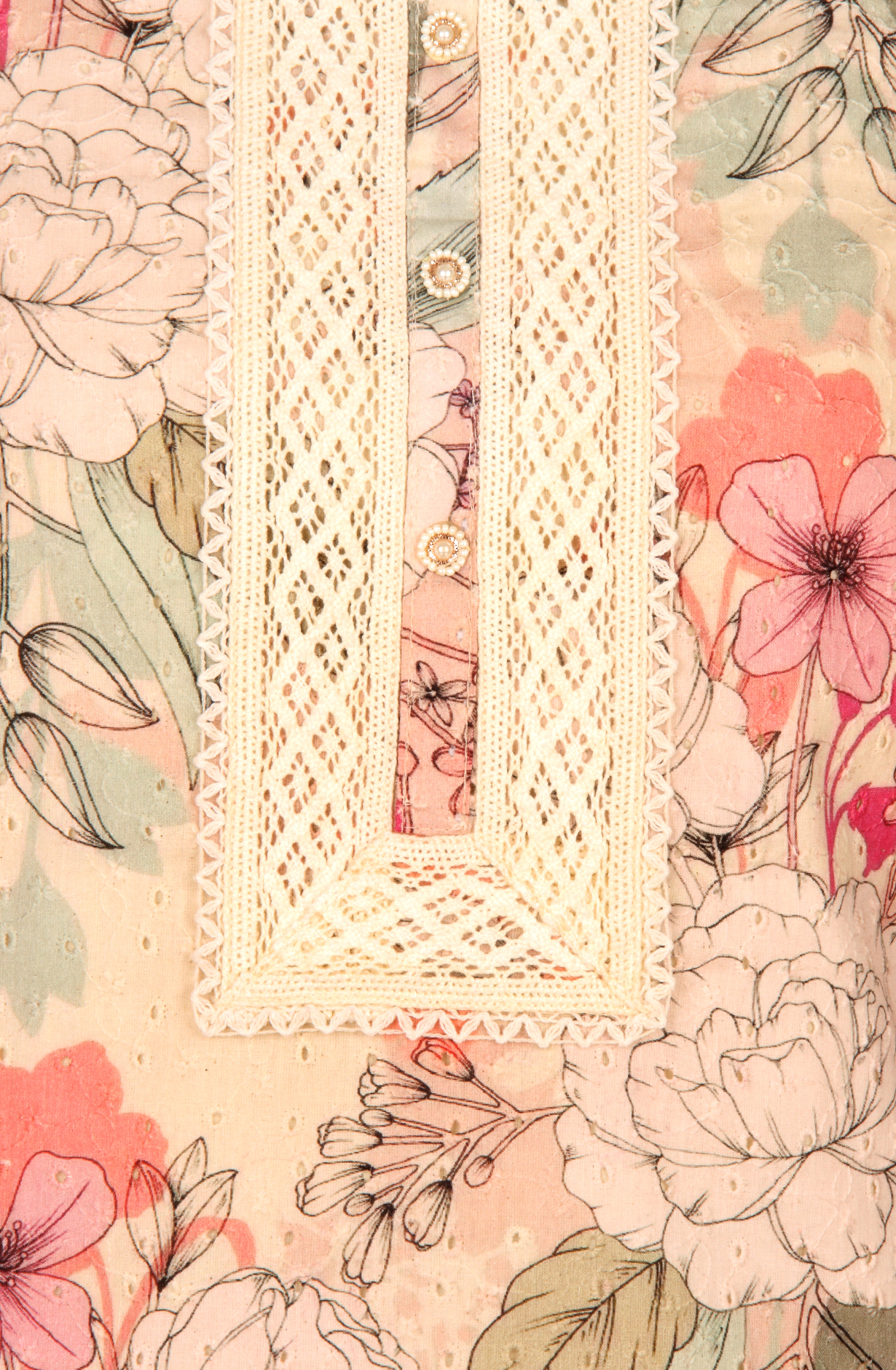 Cream Cotton Beautiful Lacework Salwar Suit with Chiffon Dupatta - 993-15932