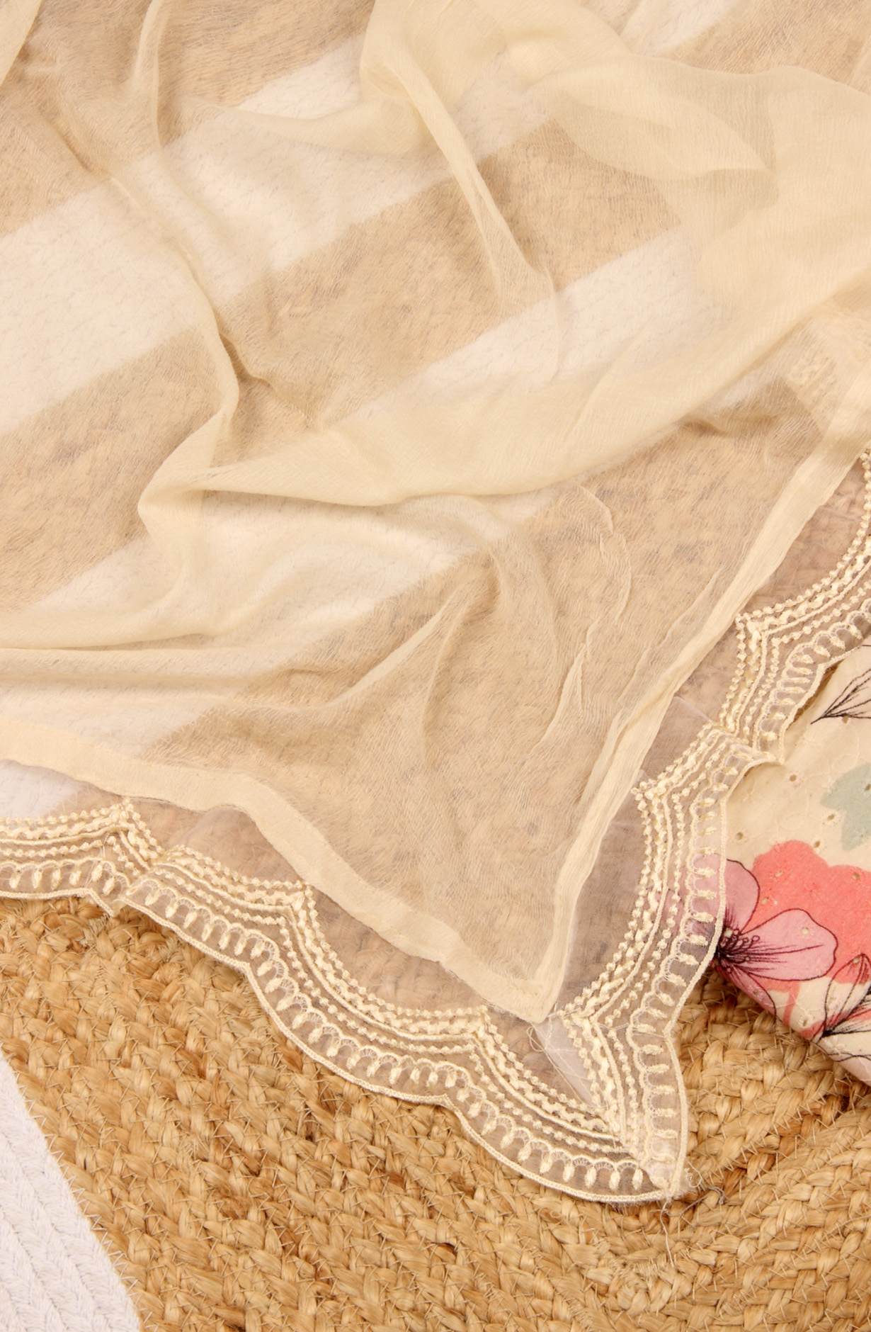 Cream Cotton Beautiful Lacework Salwar Suit with Chiffon Dupatta - 993-15932