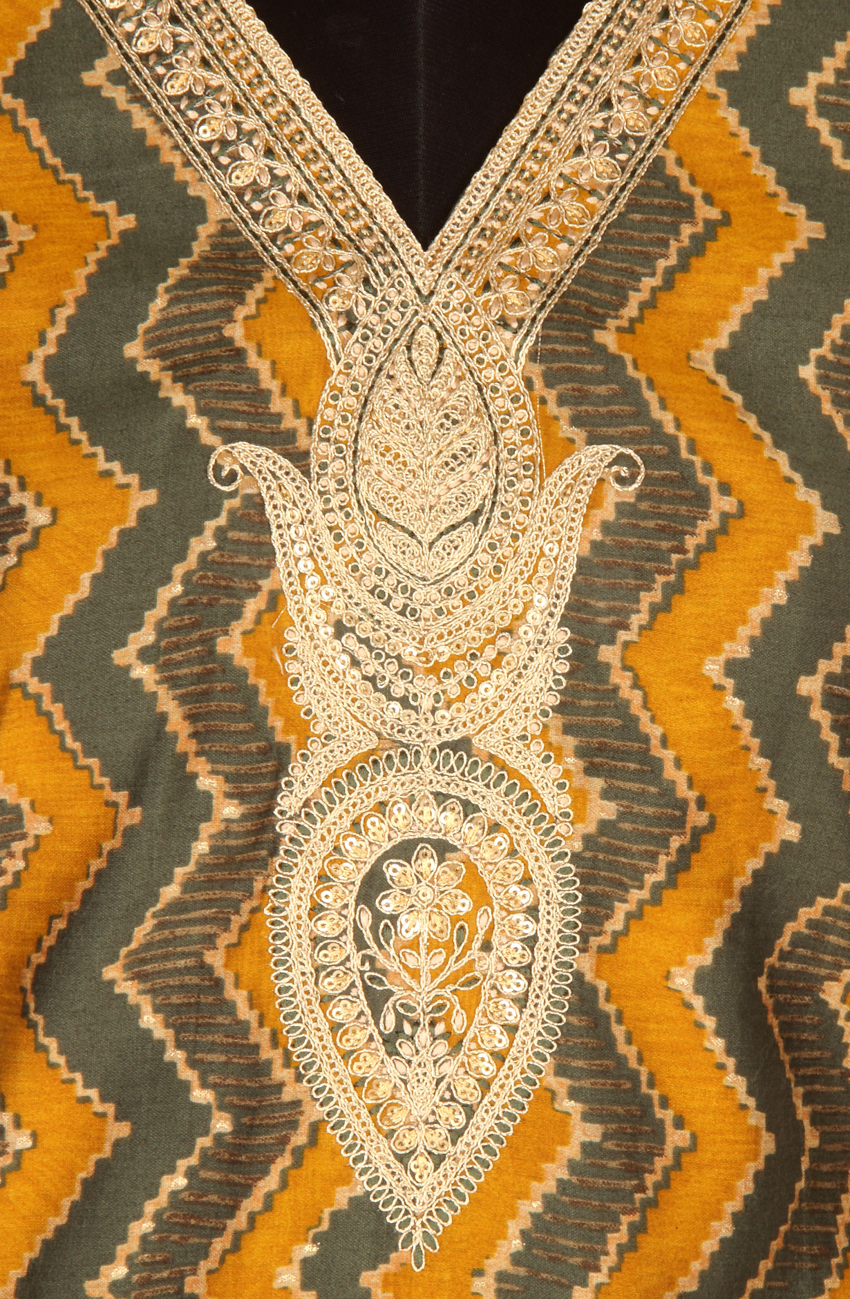 Mustard and Bottle Green Modal Cotton Unstitched Suit with Dupatta - 993-16156