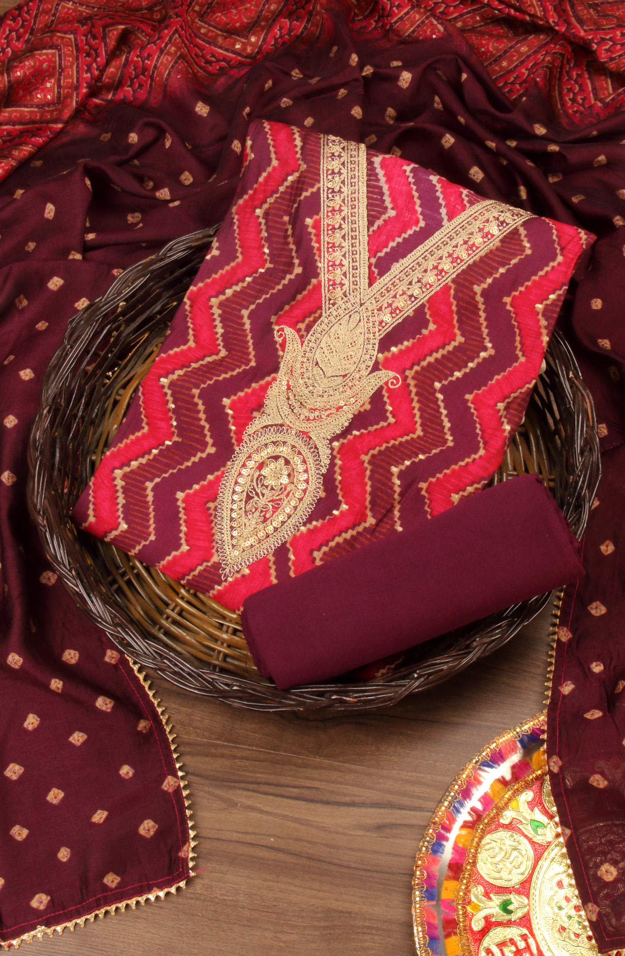 Purple Modal Cotton Unstitched Suit with Dupatta - 993-16156A