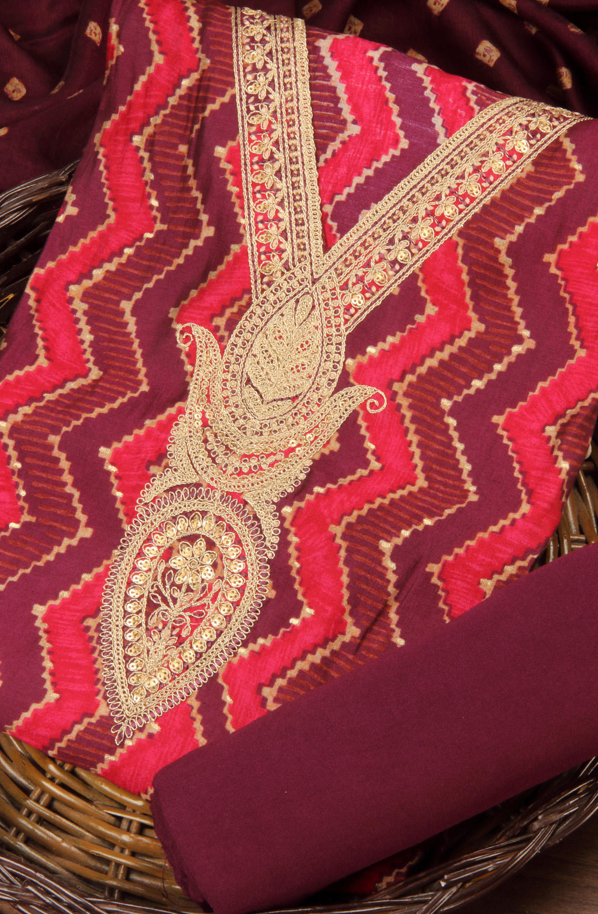 Purple Modal Cotton Unstitched Suit with Dupatta - 993-16156A