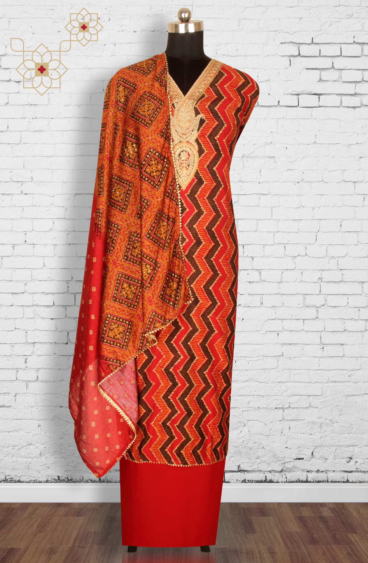 Maroon Modal Cotton Unstitched Suit with Dupatta - 993-16156B