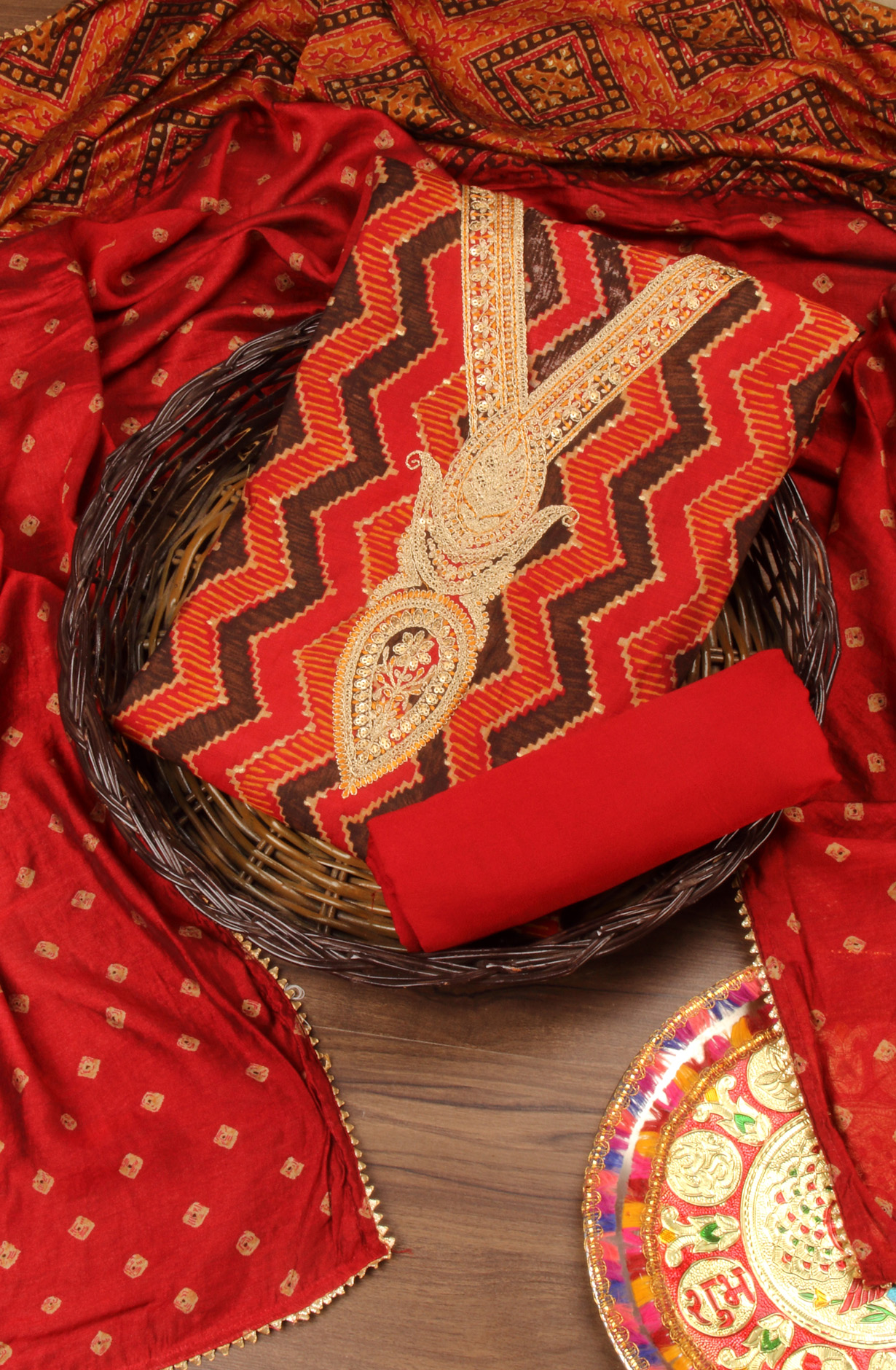 Maroon Modal Cotton Unstitched Suit with Dupatta - 993-16156B