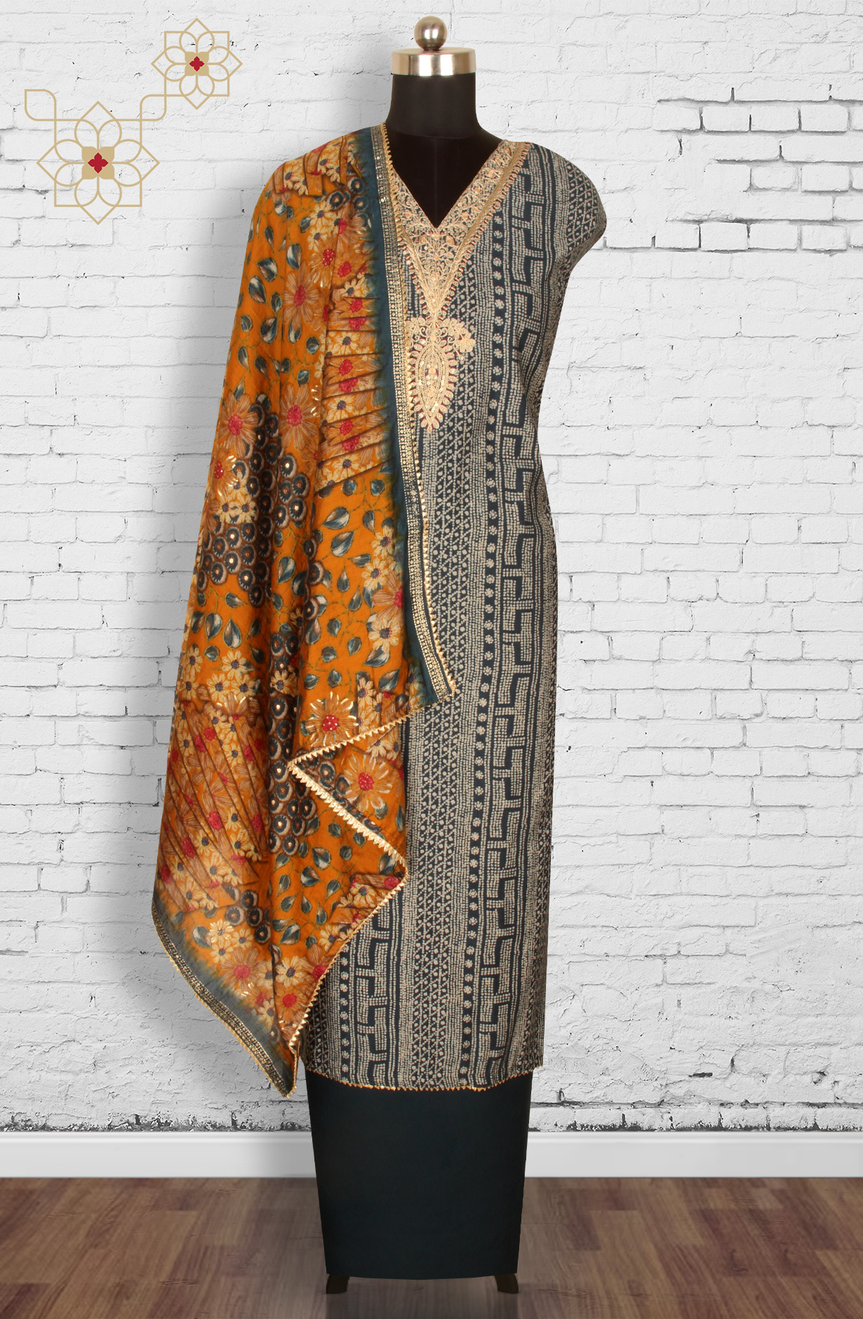 Teal Modal Cotton Unstitched Suit with Dupatta - 993-16169A