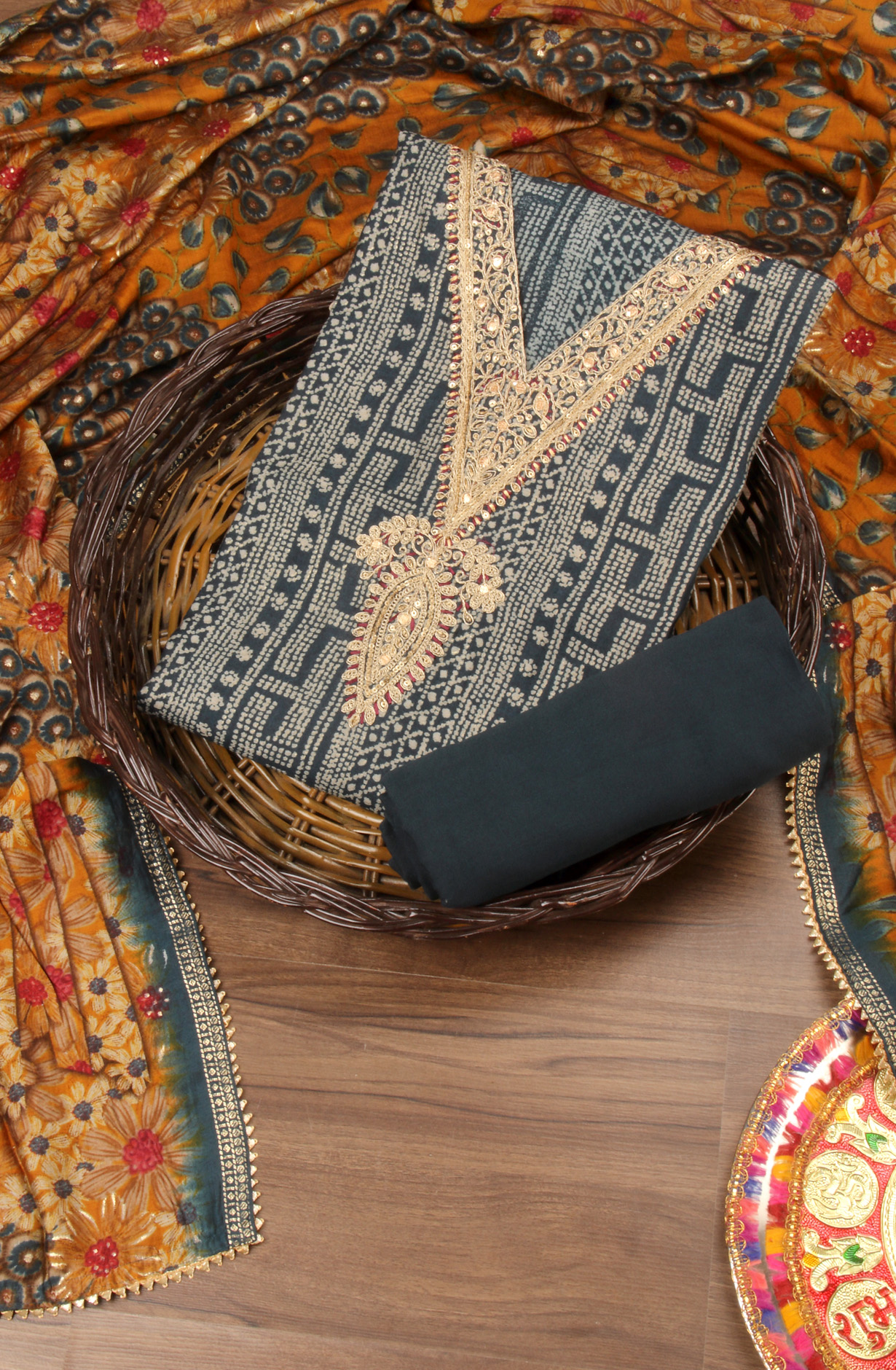 Teal Modal Cotton Unstitched Suit with Dupatta - 993-16169A